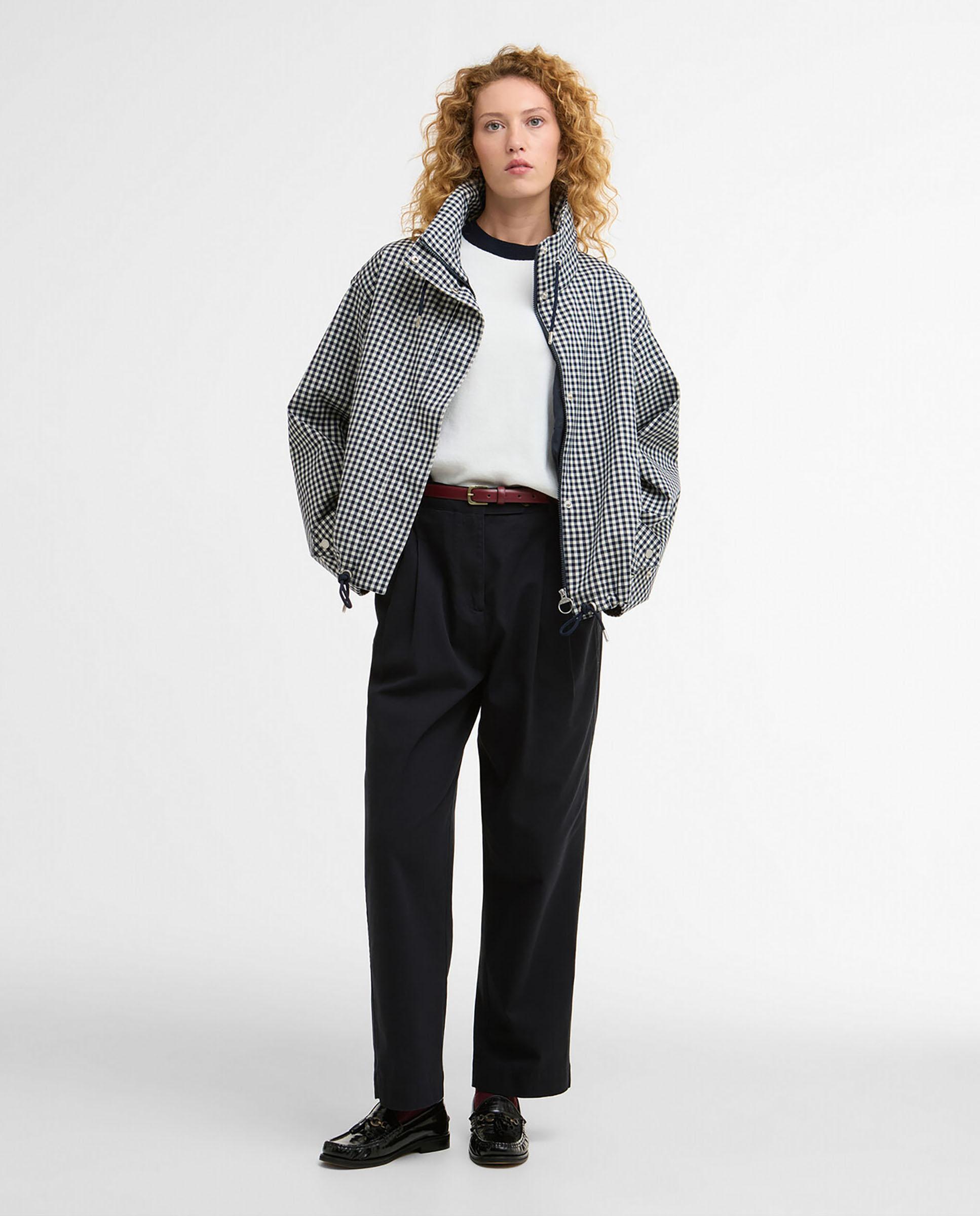 Chaqueta de mujer con cuello alto oversize y cordones ajustables en el cuello y el dobladillo - Barbour - Azul/Blanco Azul/Blanco-3