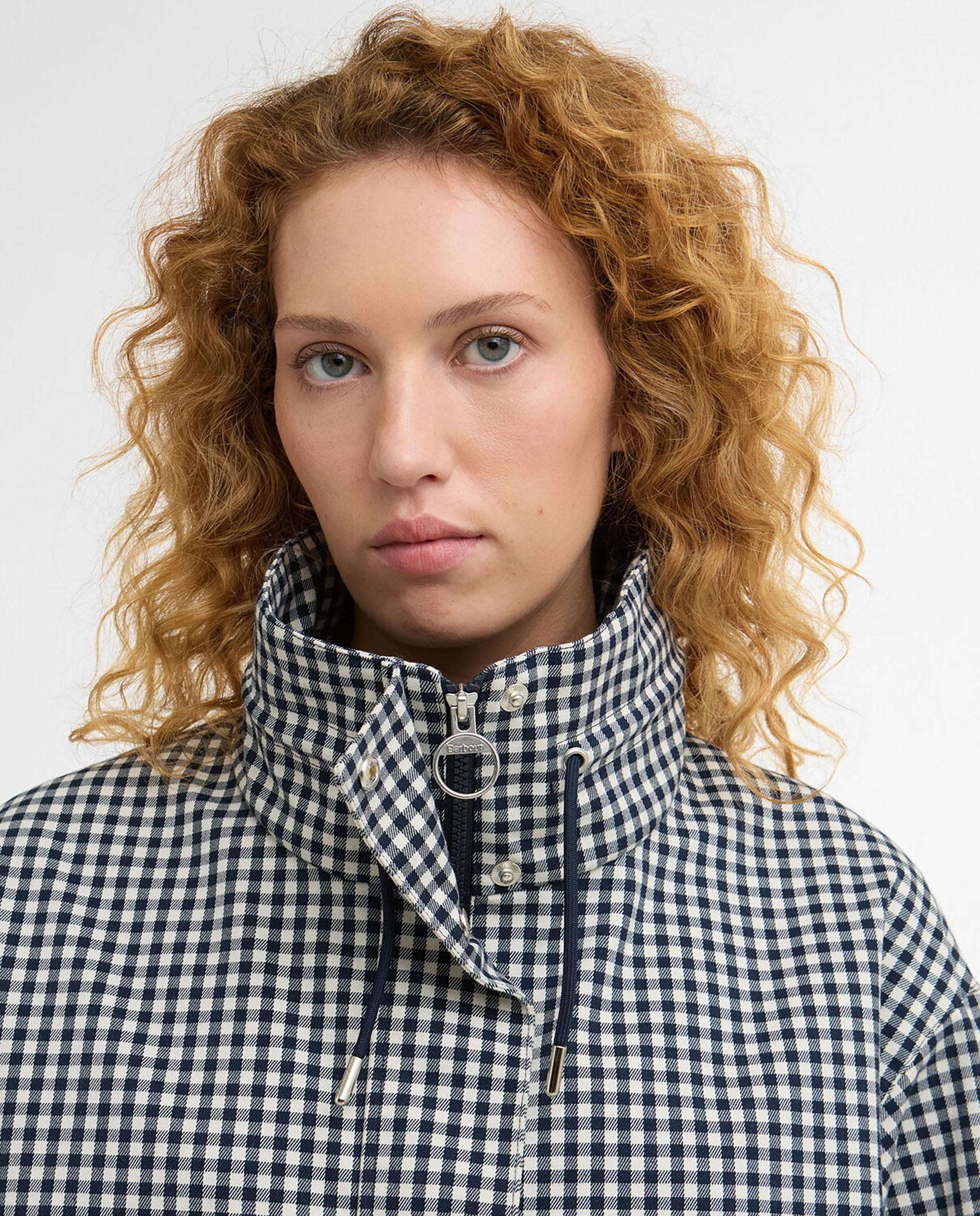 Chaqueta de mujer con cuello alto oversize y cordones ajustables en el cuello y el dobladillo - Barbour - Azul/Blanco Azul/Blanco-4