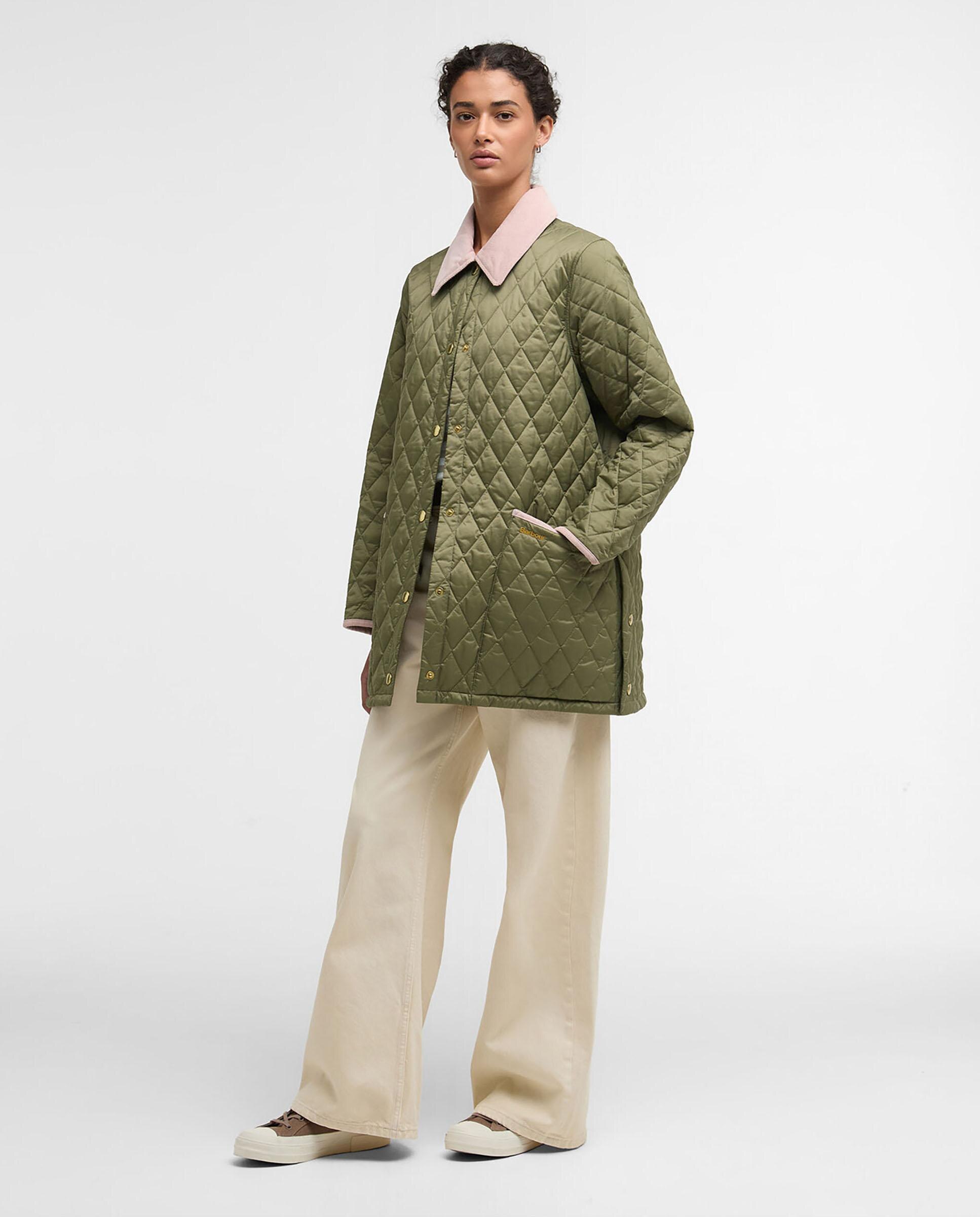 Abrigo acolchado de mujer con bolsillos de parche y cierre frontal con botones - Barbour - Verde Oliva Verde Oliva-3