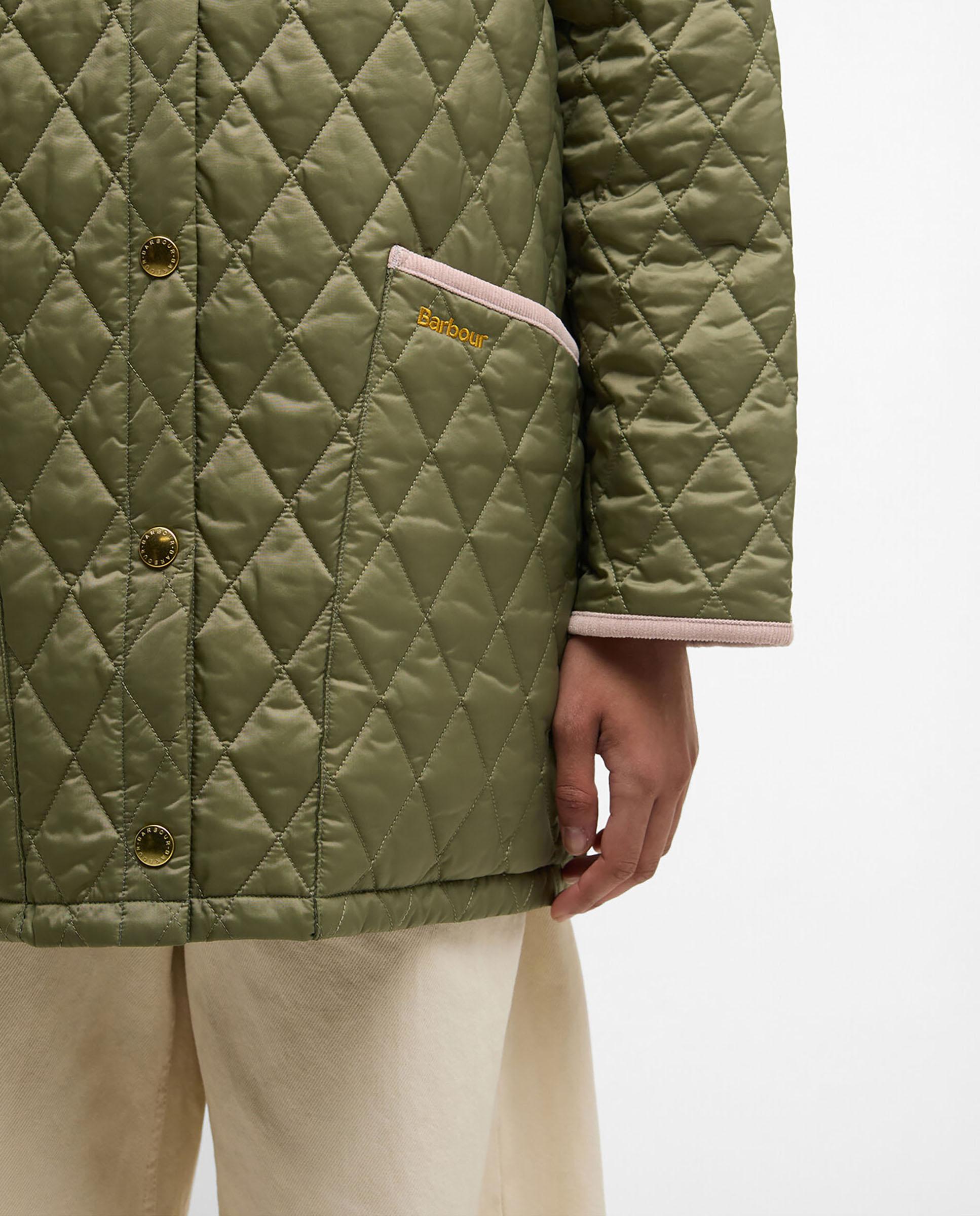 Abrigo acolchado de mujer con bolsillos de parche y cierre frontal con botones - Barbour - Verde Oliva Verde Oliva-5