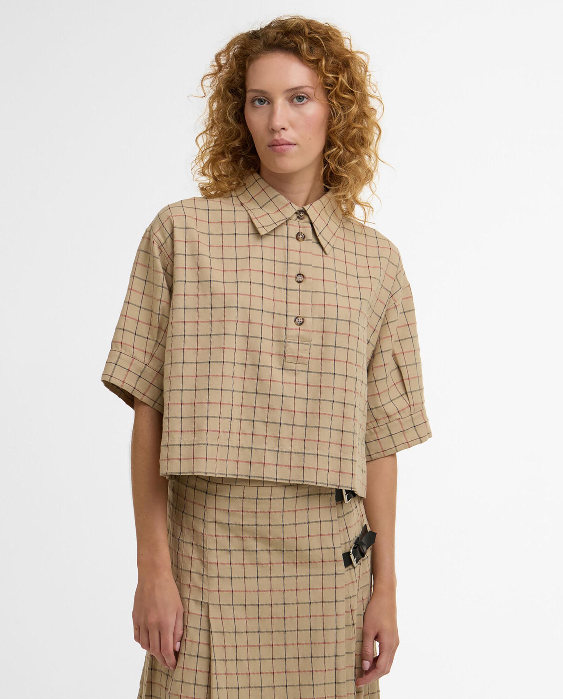 Barbour - Camisa de mujer de manga corta y diseño de cuadros.