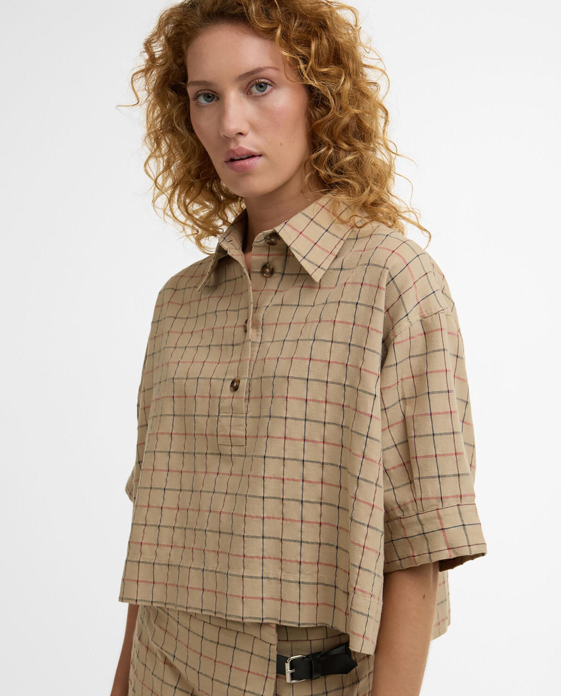 Camisa de mujer de manga corta y diseño de cuadros - Barbour - Beige Beige-5
