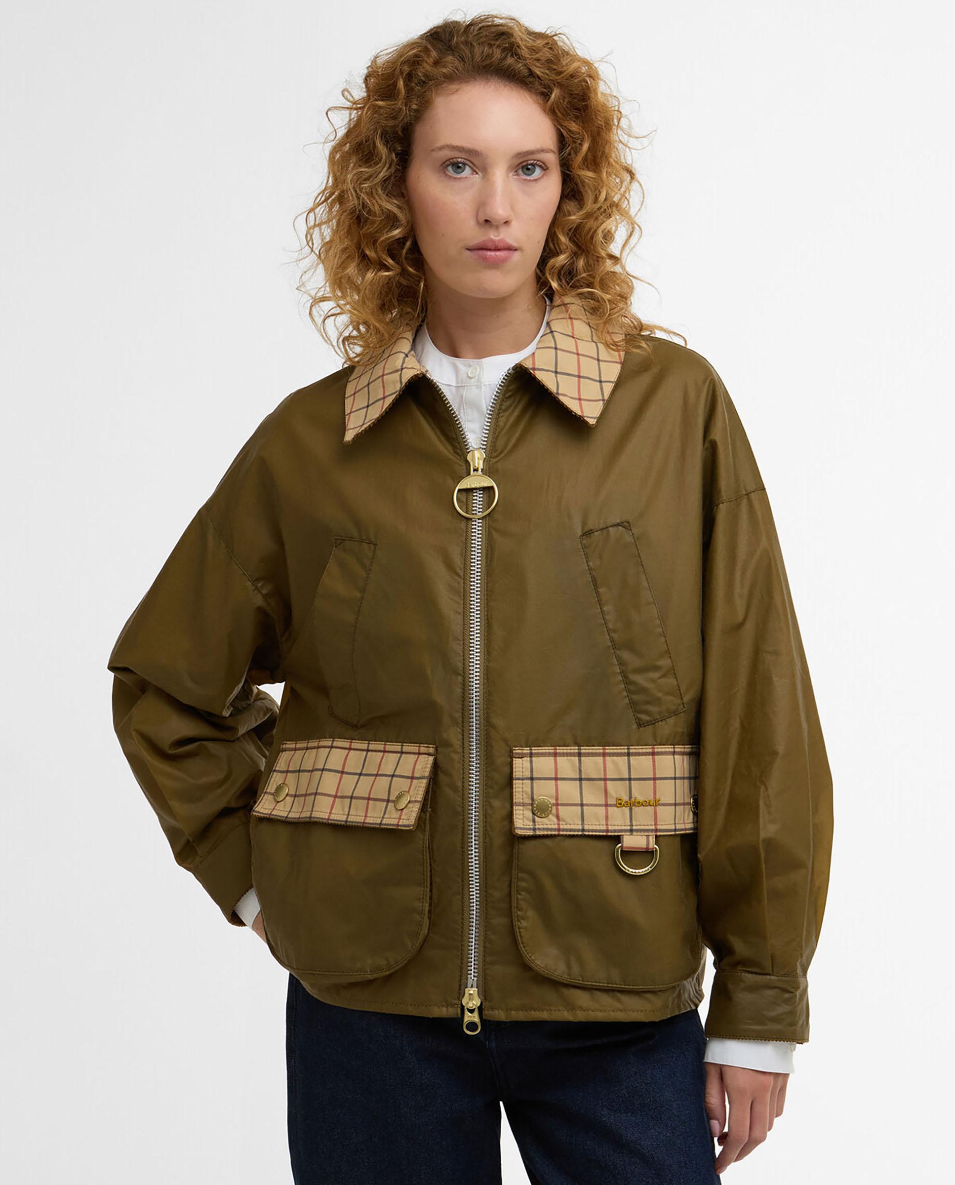 Cazadora Biker de mujer de corte recto cierre de cremallera y bolsillos delanteros - Barbour - Verde Oliva Verde Oliva-1