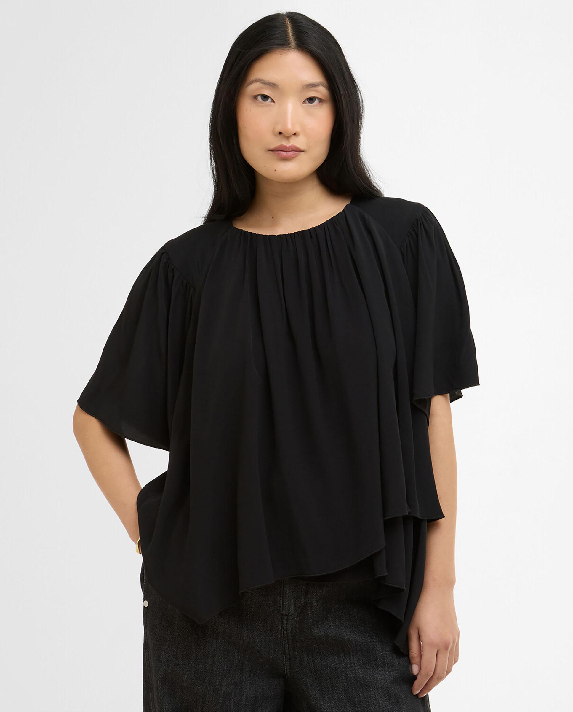 Blusa de mujer con volantes y doble dobladillo fluido - Barbour - Negro Negro-1