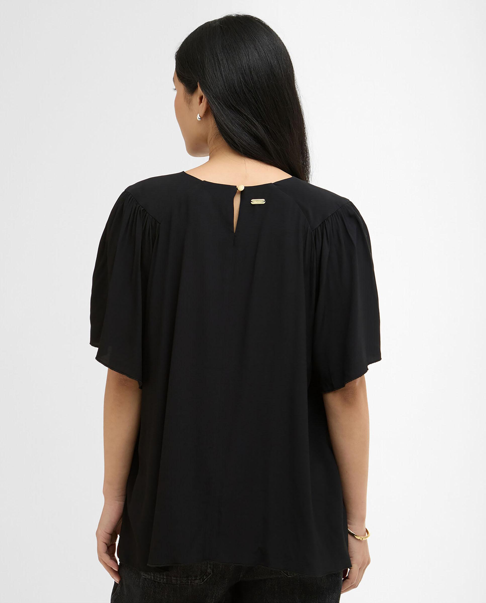 Blusa de mujer con volantes y doble dobladillo fluido - Barbour - Negro Negro-2