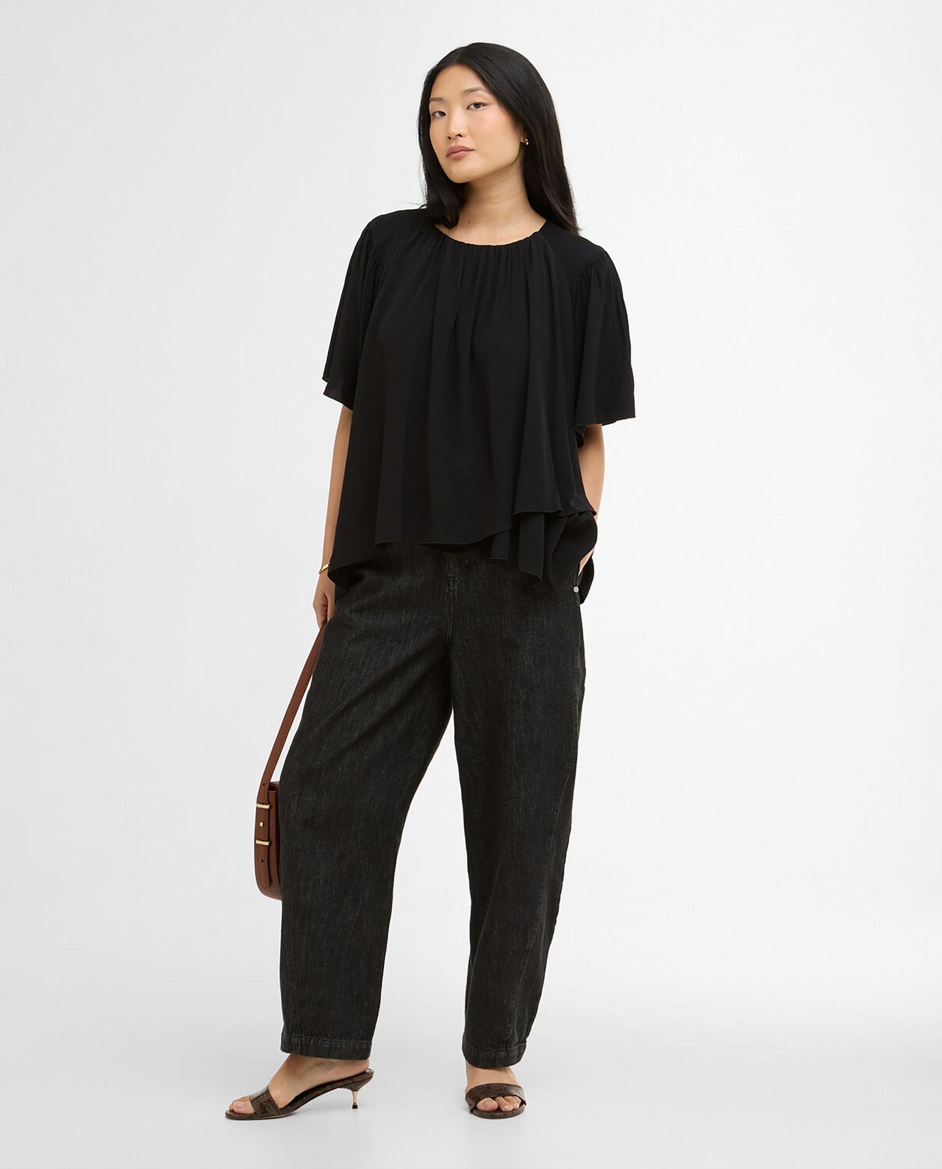 Blusa de mujer con volantes y doble dobladillo fluido - Barbour - Negro Negro-3