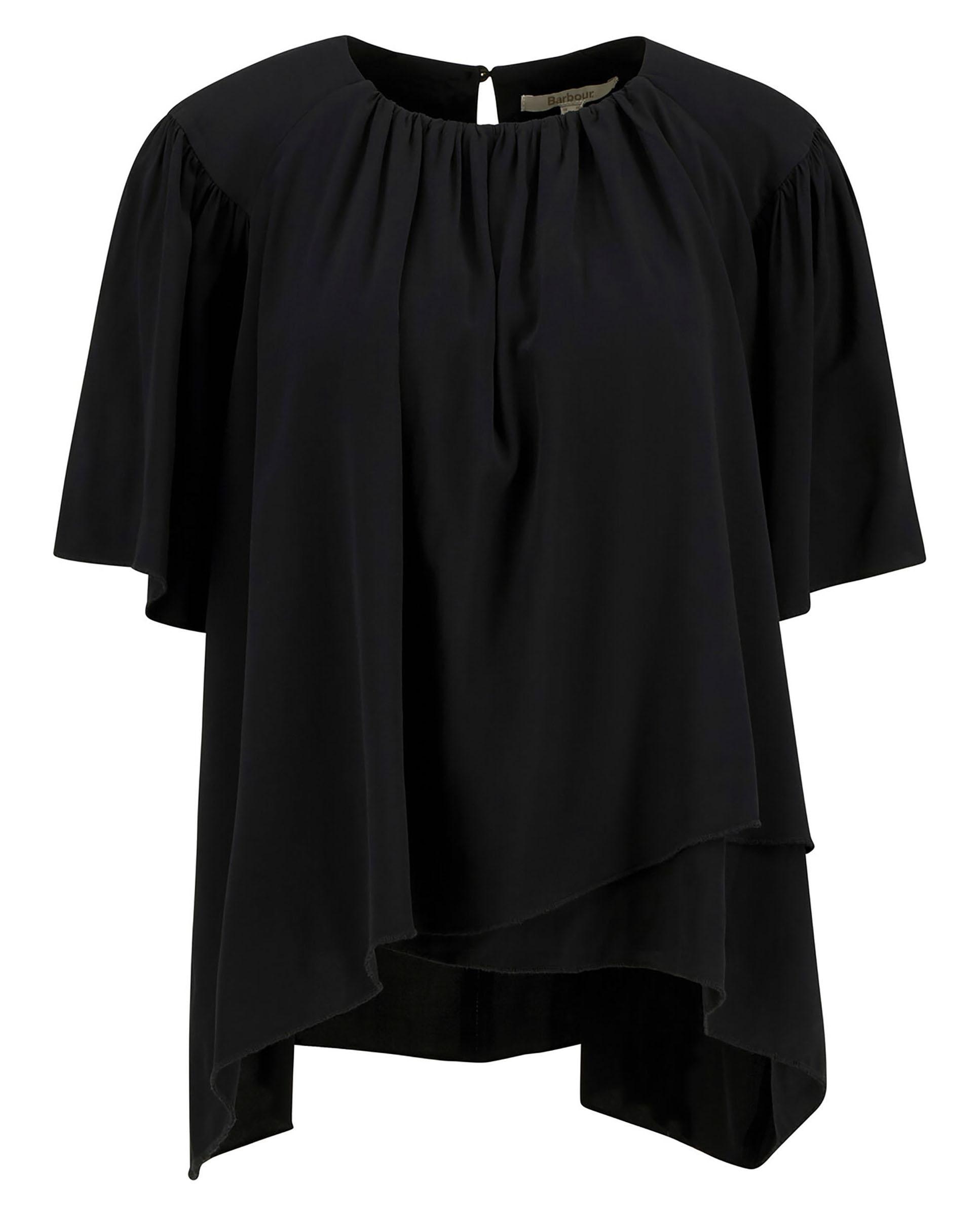 Blusa de mujer con volantes y doble dobladillo fluido - Barbour - Negro Negro-7