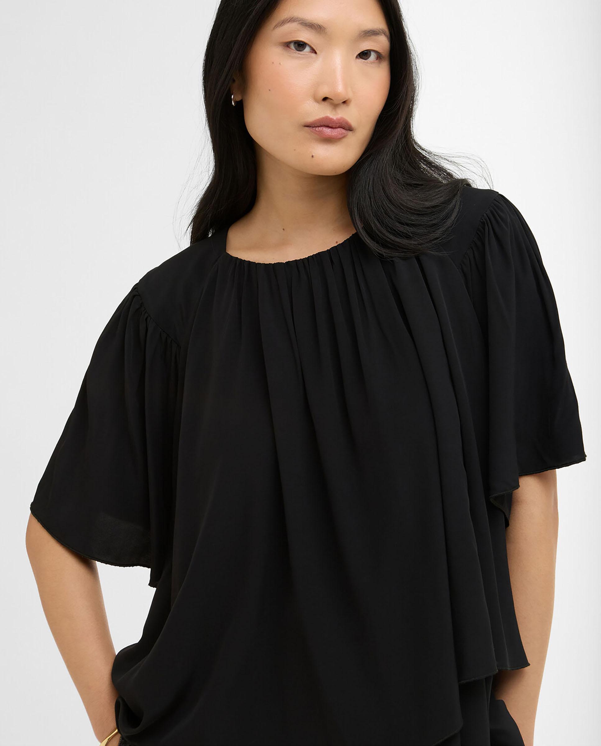 Blusa de mujer con volantes y doble dobladillo fluido - Barbour - Negro Negro-5