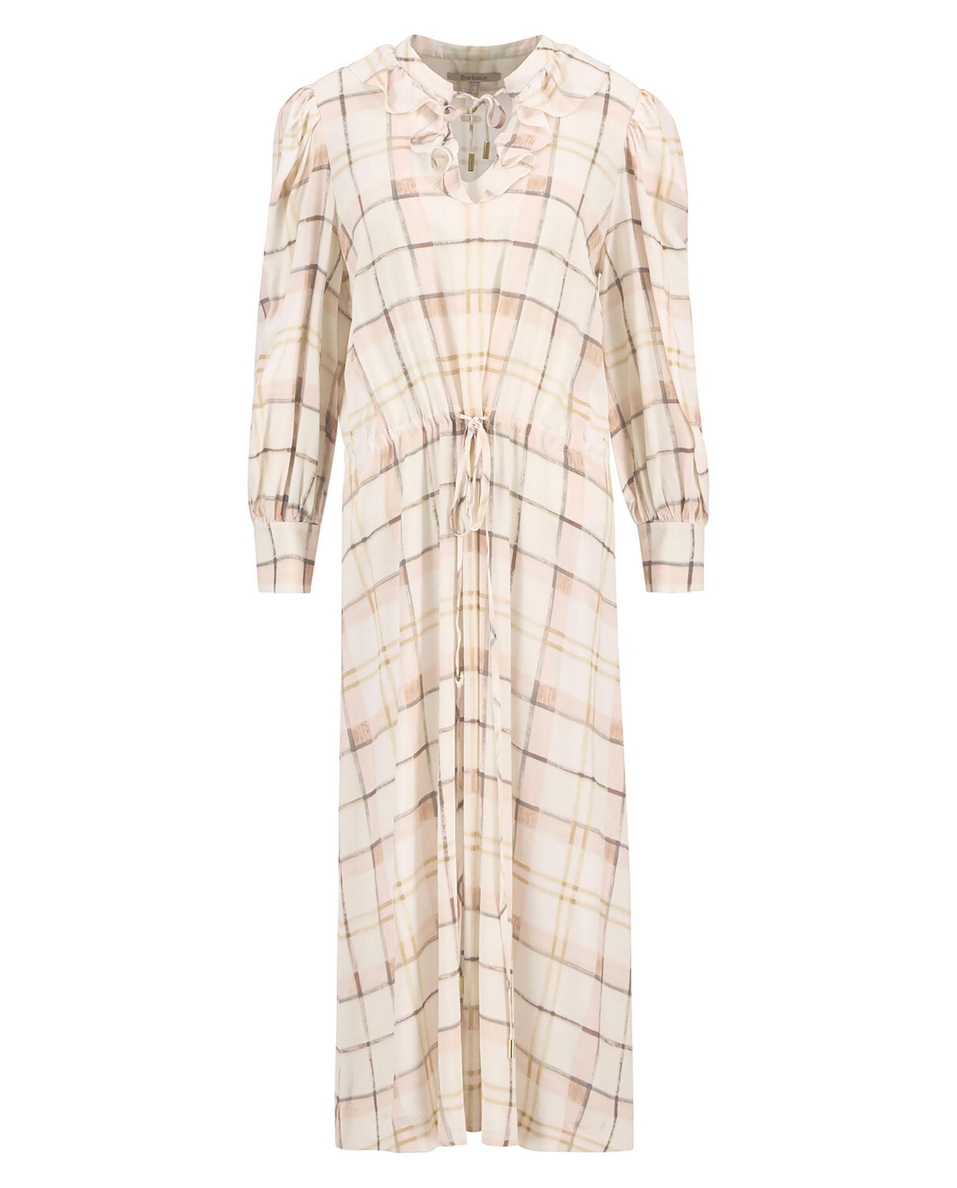 Vestido midi de manga larga con estampado de cuadros y ajuste de cordón en cintura - Barbour - Beige Beige-7