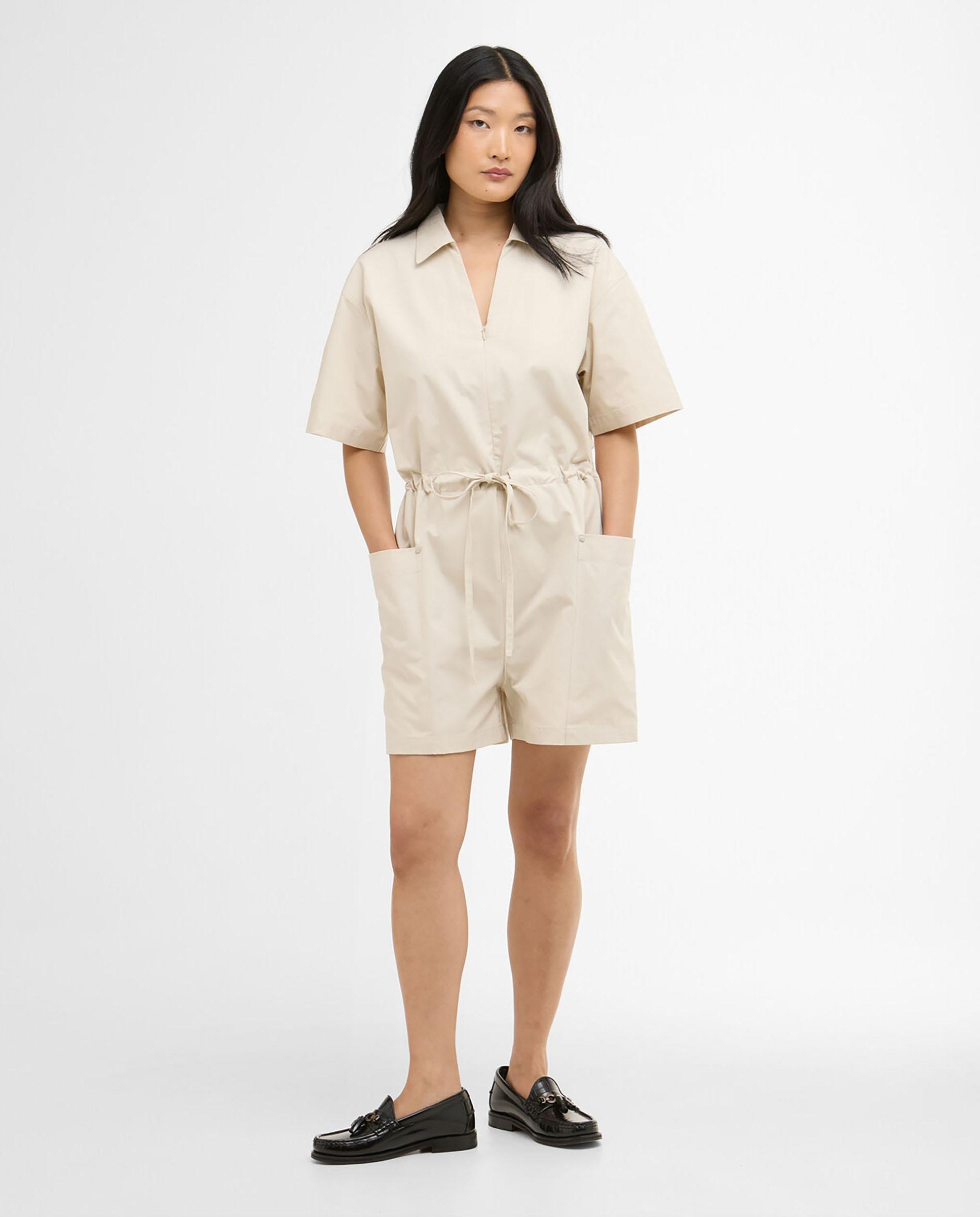 Mono de mujer de manga y pantalón corto con ajuste de cordón en cintura - Barbour - Beige Beige-1