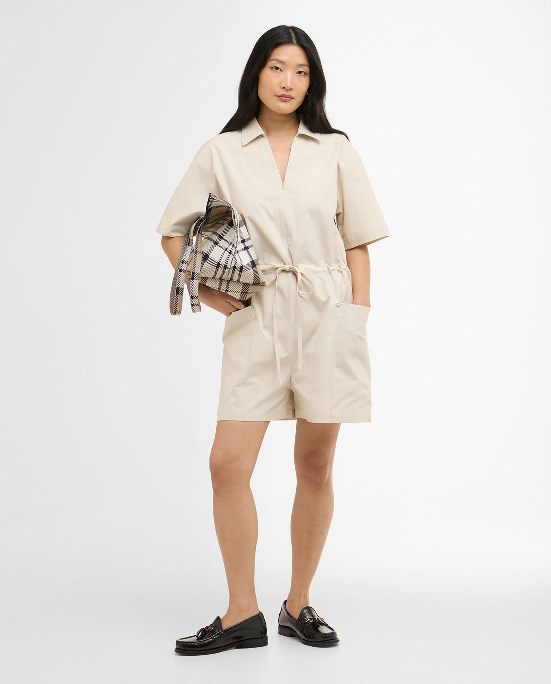 Mono de mujer de manga y pantalón corto con ajuste de cordón en cintura - Barbour - Beige Beige-3