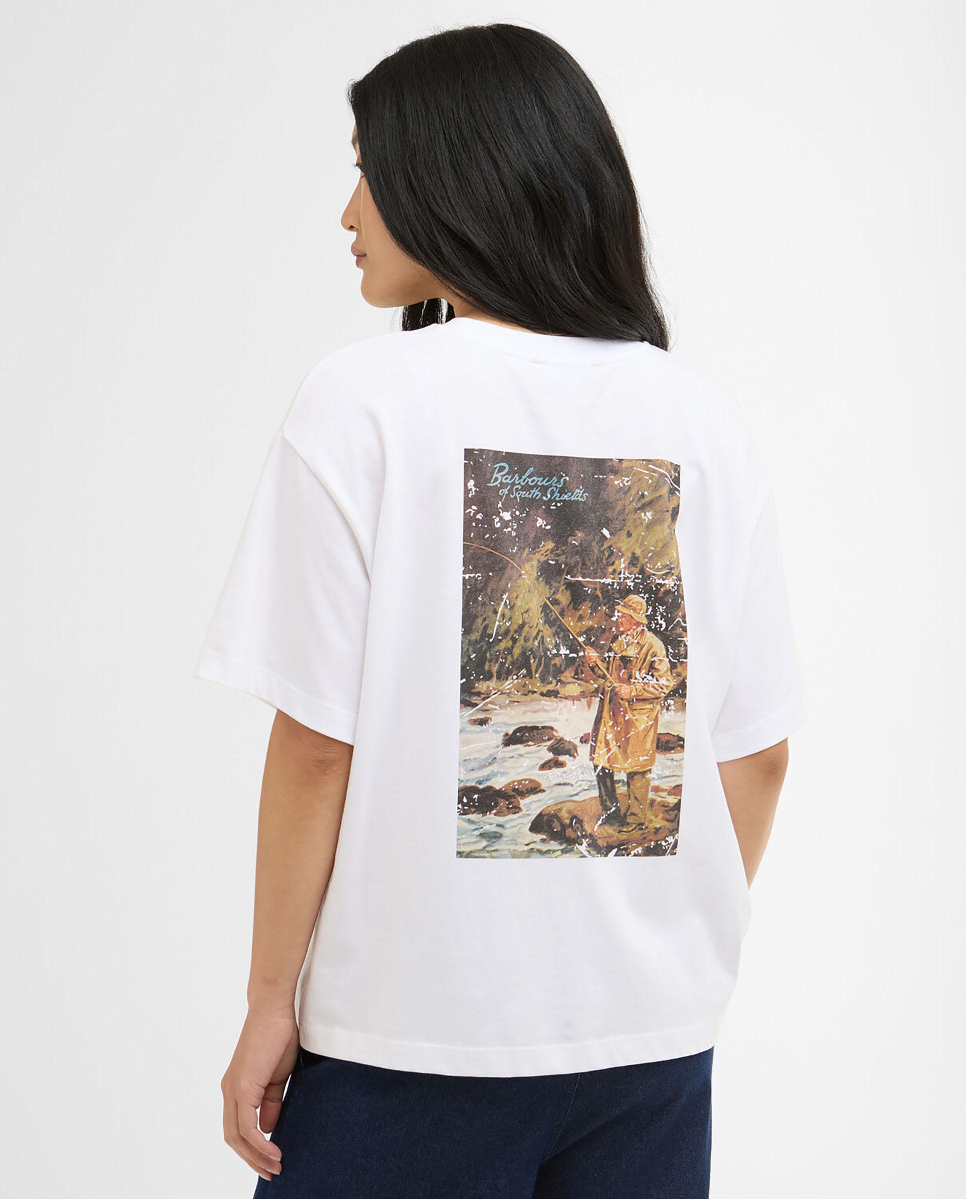 Camiseta de mujer con cuello redondo y estampado trasero - Barbour - Blanco Blanco-2
