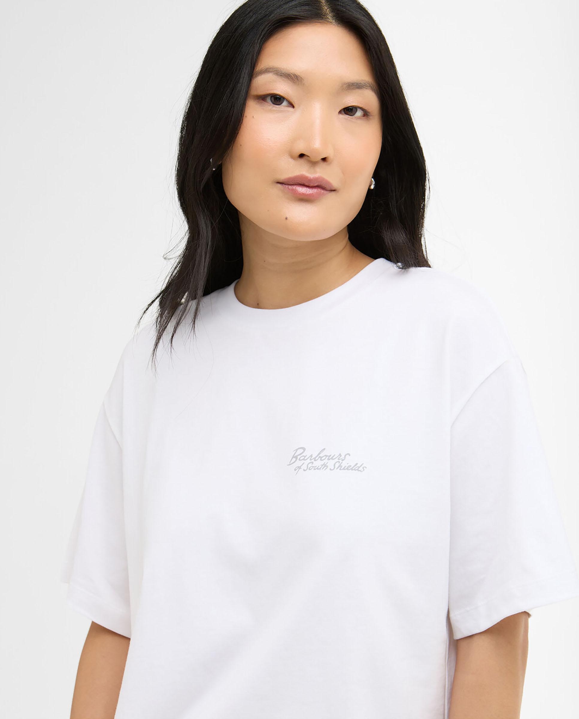 Camiseta de mujer con cuello redondo y estampado trasero - Barbour - Blanco Blanco-4