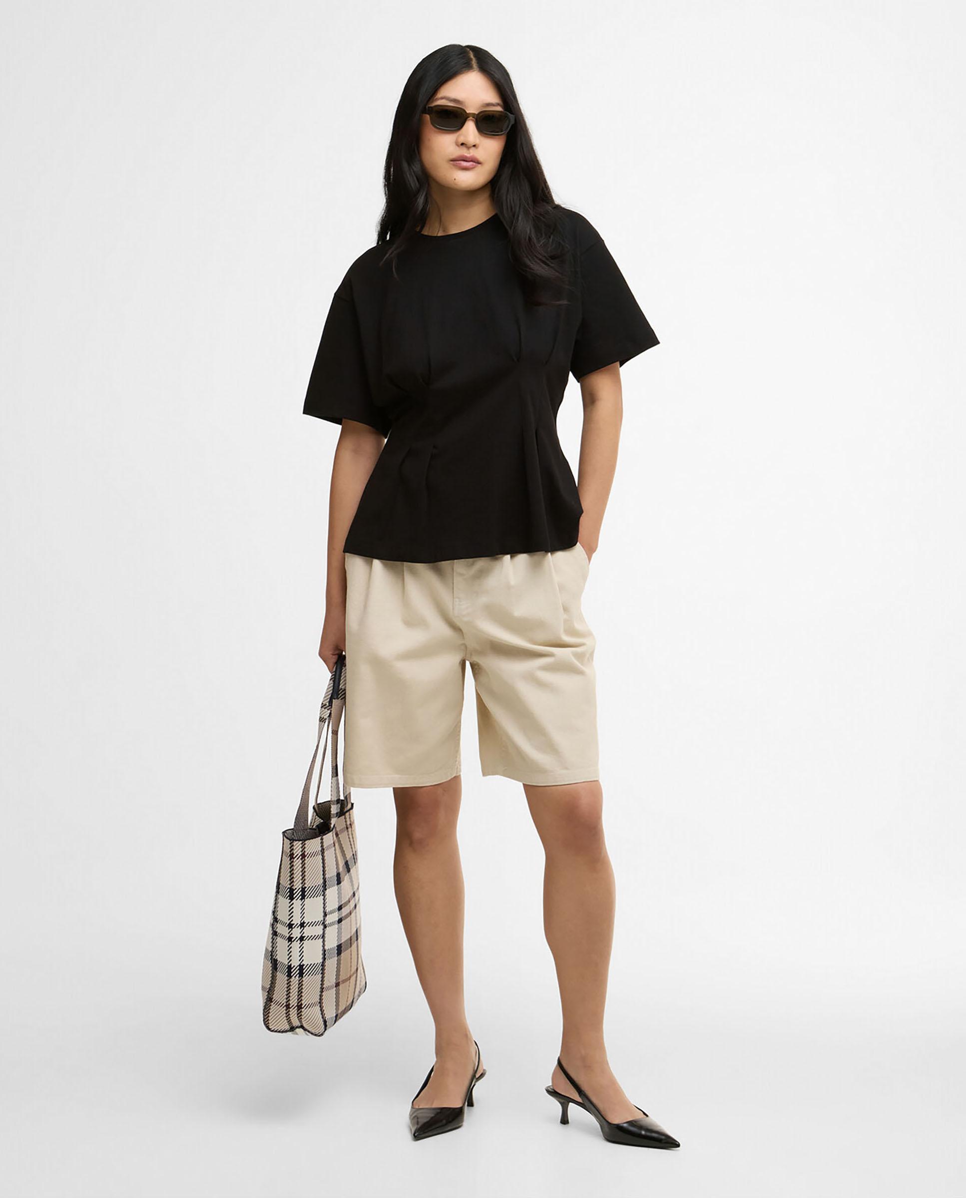 Pantalones cortos de mujer con pliegues en la parte delantera y dos bolsillos traseros - Barbour - Beige Beige-3