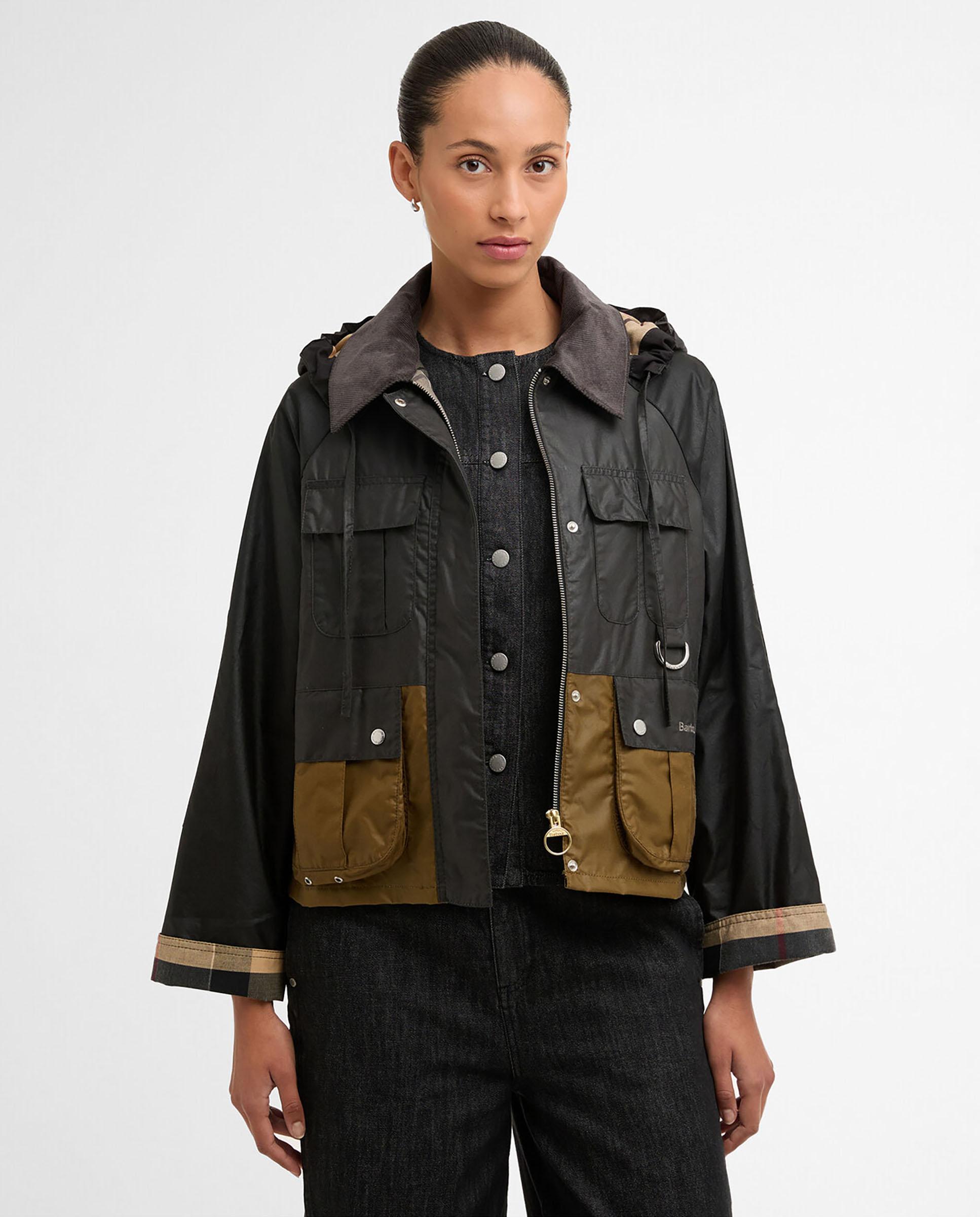 Imagen 0 de Chaqueta de mujer con   múltiples bolsillos y capucha desmontable Negro / Naranja