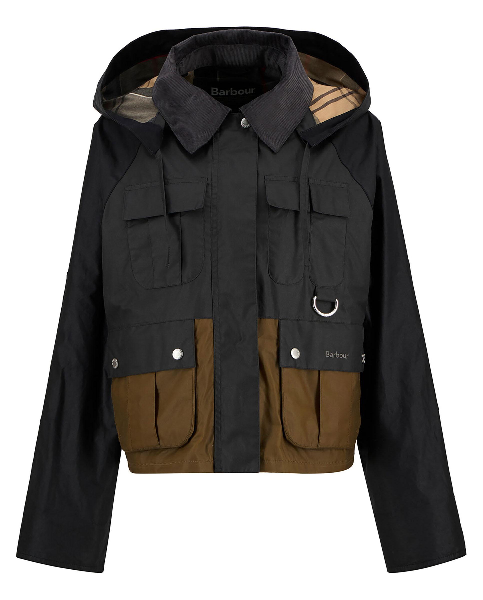 Chaqueta de mujer con múltiples bolsillos y capucha desmontable - Barbour - Negro / Naranja Negro / Naranja-7