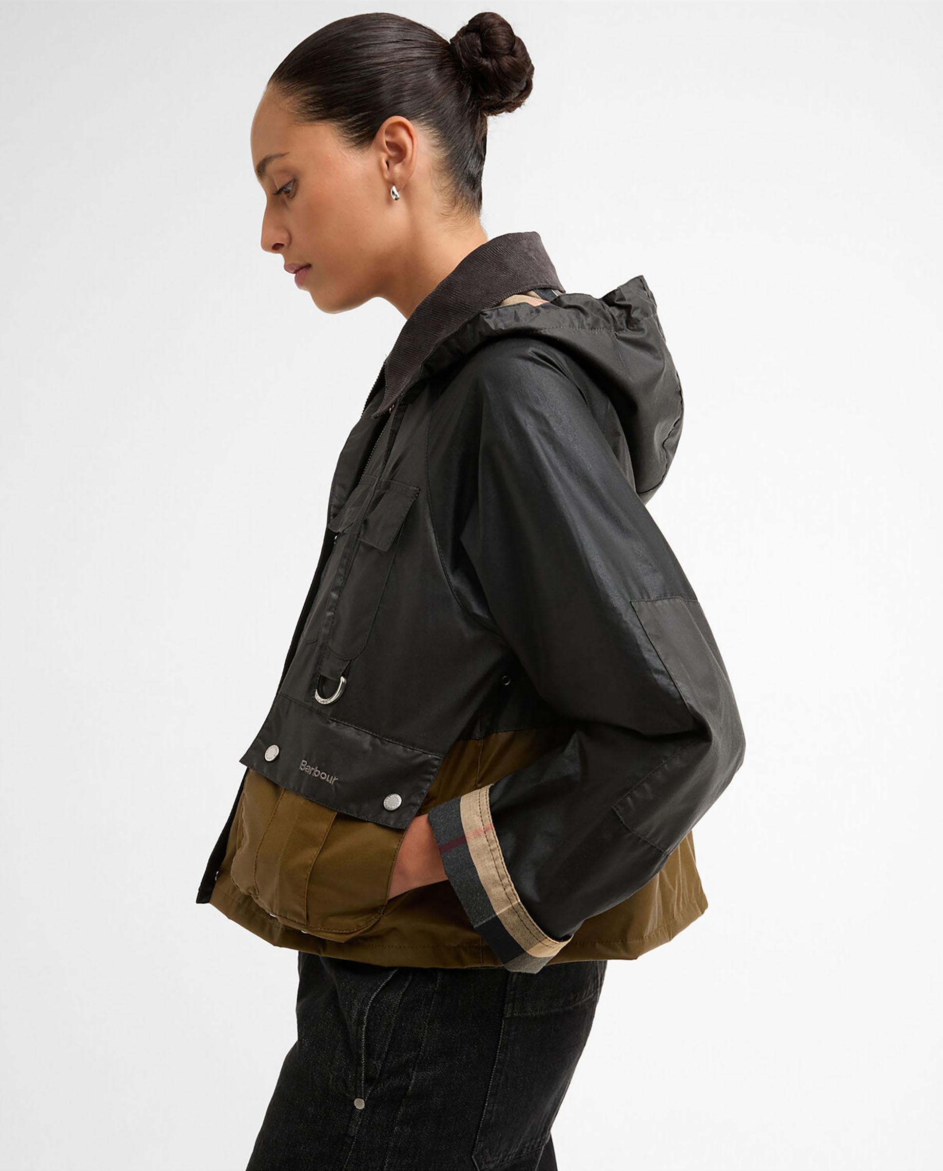 Chaqueta de mujer con múltiples bolsillos y capucha desmontable - Barbour - Negro / Naranja Negro / Naranja-5