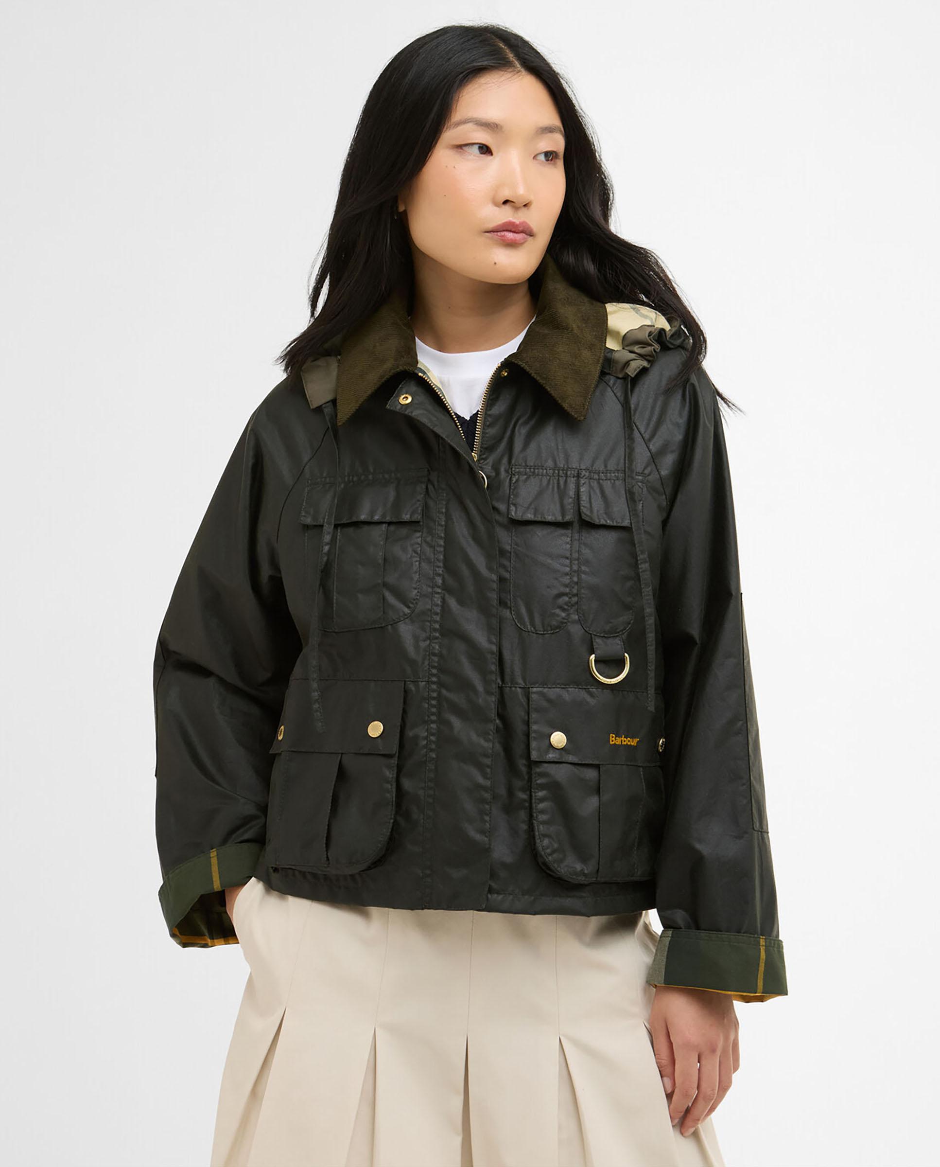 Imagen 0 de Cazadora Biker de mujer con múltiples bolsillos y capucha desmontable Verde oscuro