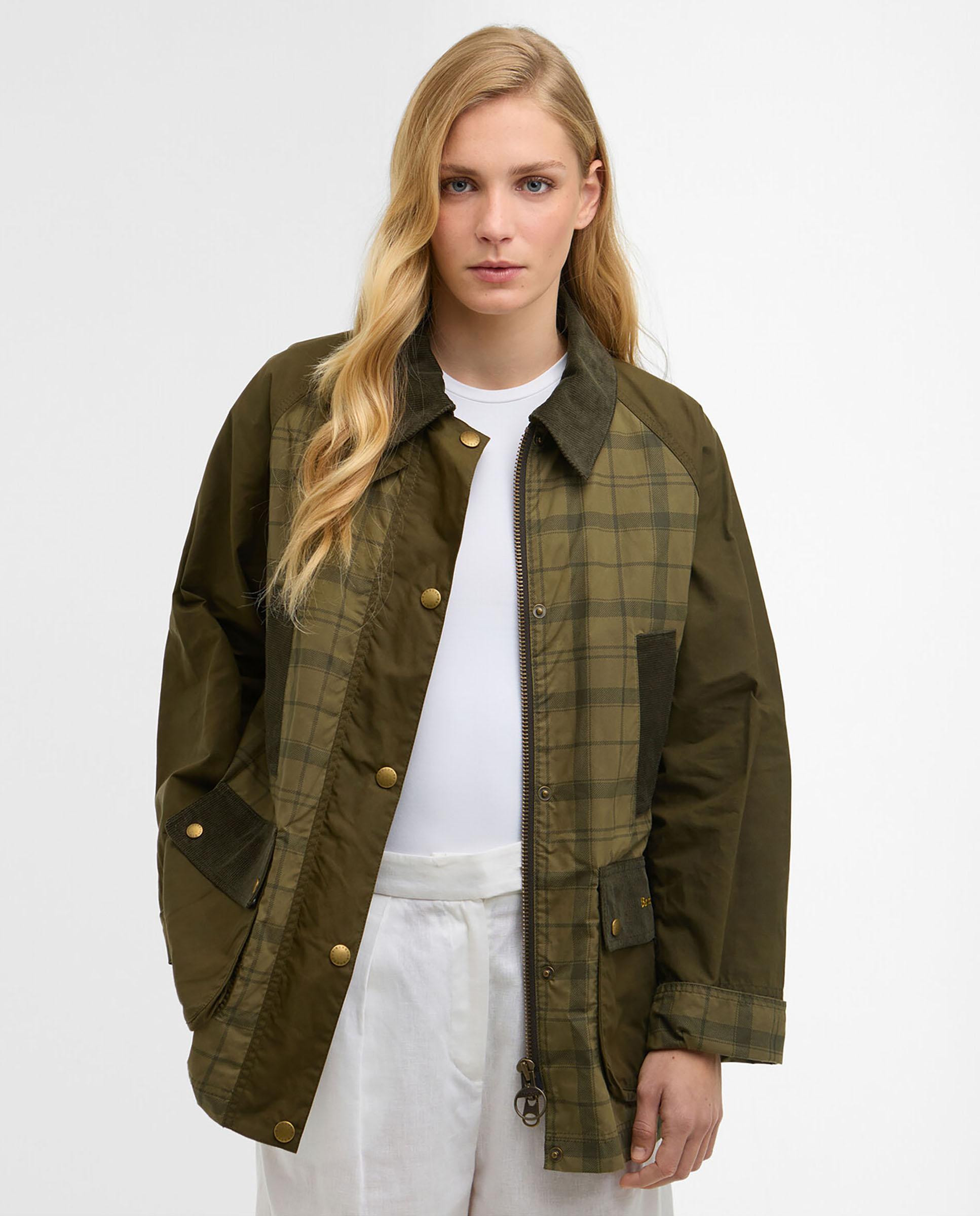 Parka de mujer con cierre combinado y bolsillos inclinados en el pecho y de parche con solapa - Barbour - Verde Oliva Verde Oliva-1