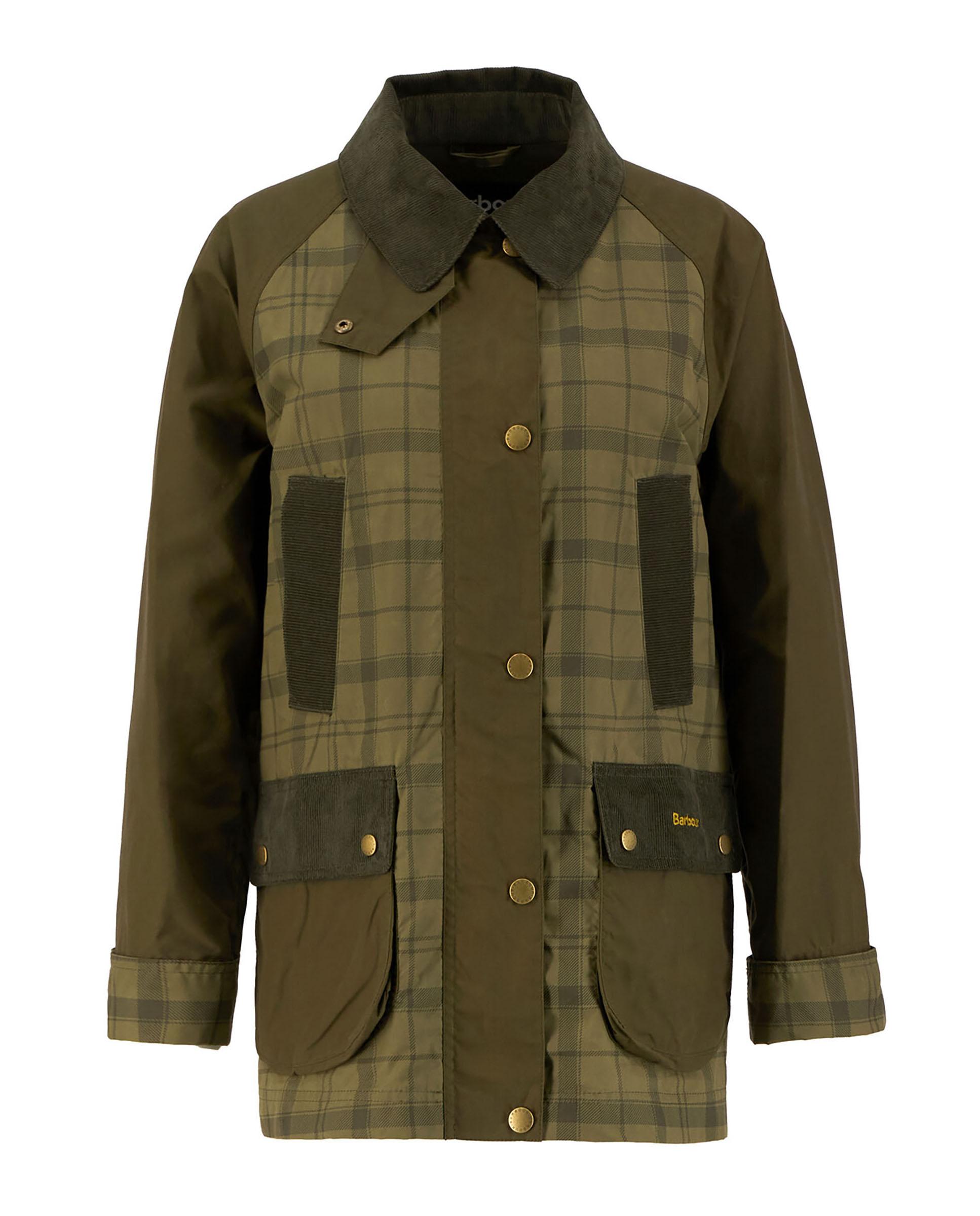 Parka de mujer con cierre combinado y bolsillos inclinados en el pecho y de parche con solapa - Barbour - Verde Oliva Verde Oliva-7
