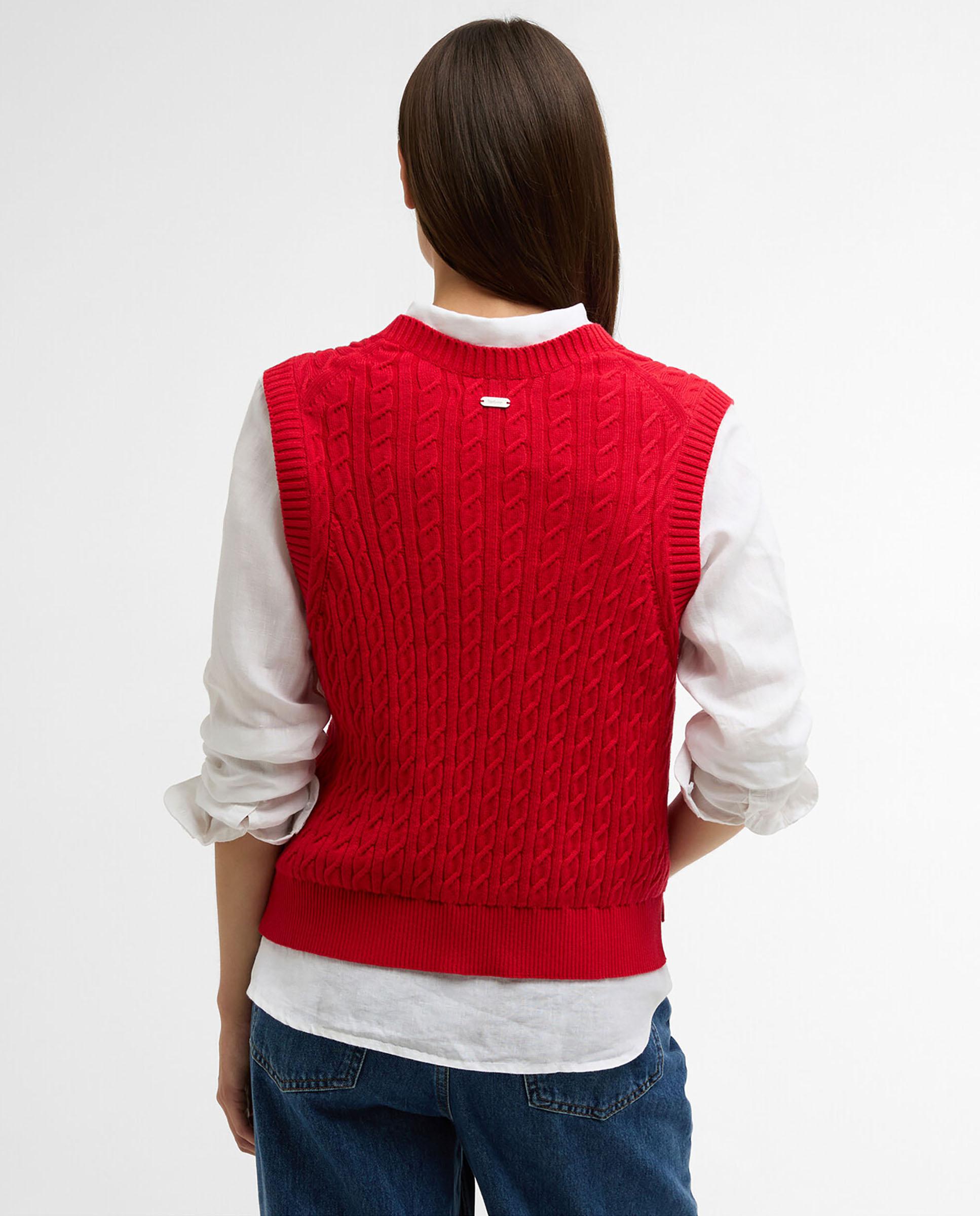 Chaleco de mujer de punto fino trenzado y aberturas laterales - Barbour - Rojo Rojo-2