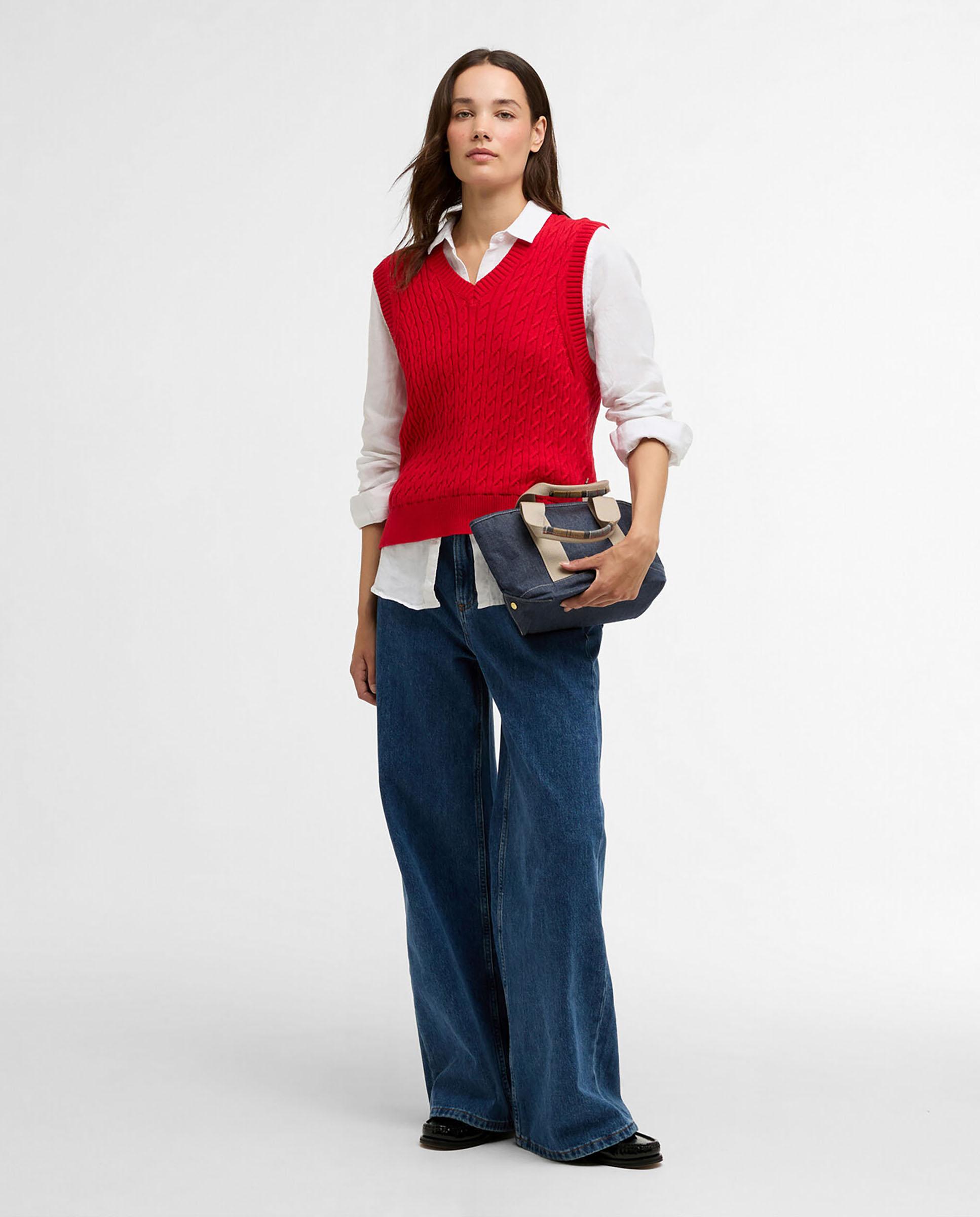 Chaleco de mujer de punto fino trenzado y aberturas laterales - Barbour - Rojo Rojo-3