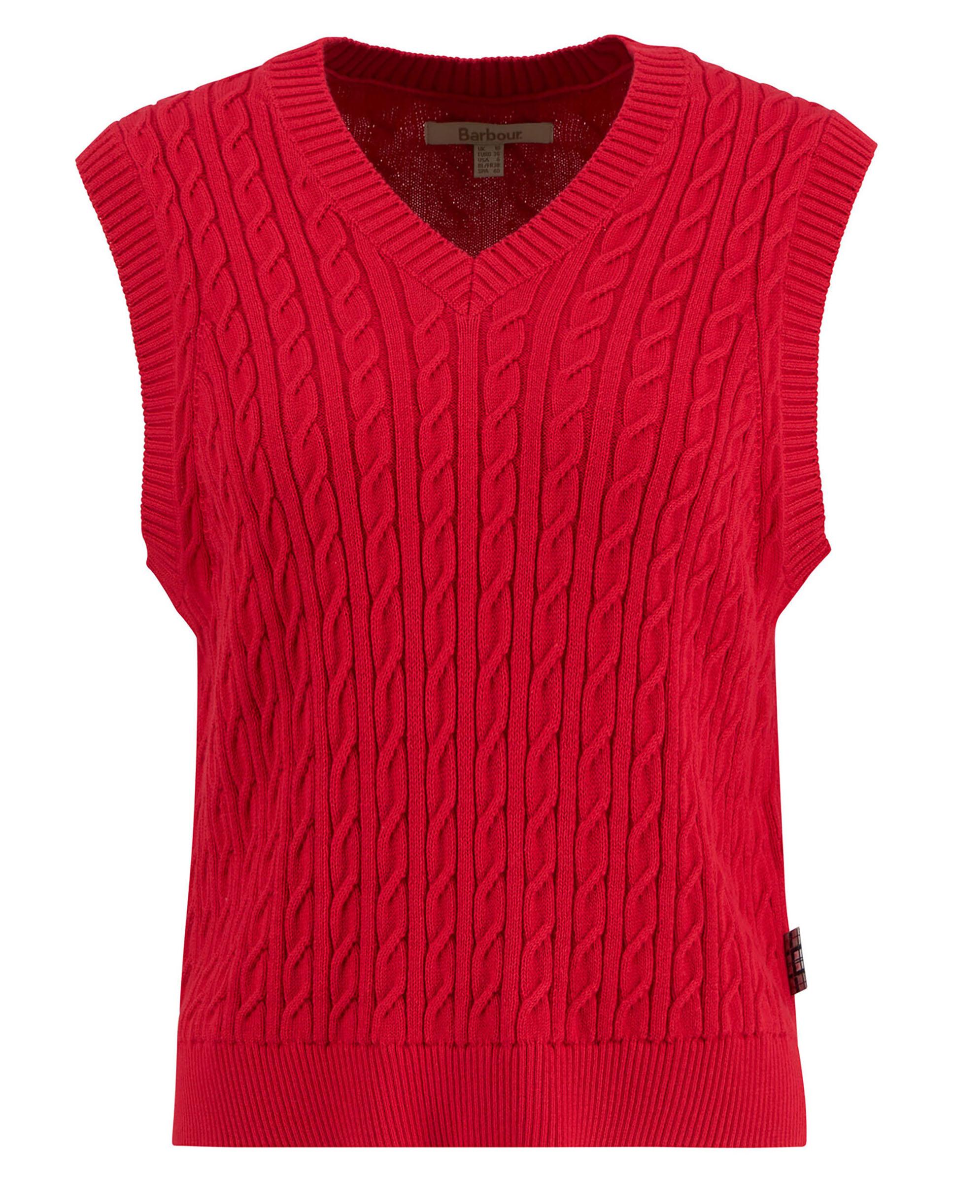 Chaleco de mujer de punto fino trenzado y aberturas laterales - Barbour - Rojo Rojo-7