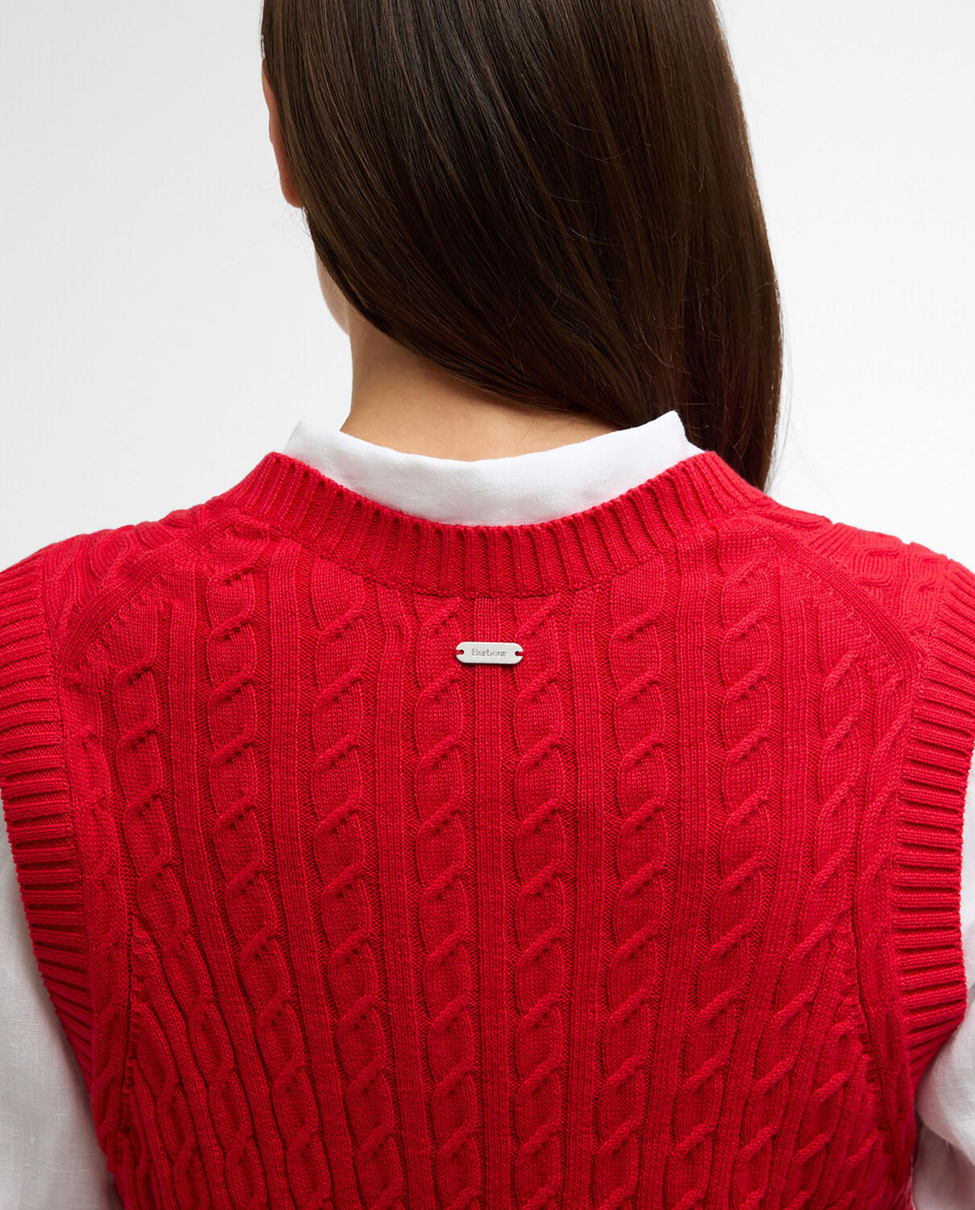 Chaleco de mujer de punto fino trenzado y aberturas laterales - Barbour - Rojo Rojo-5
