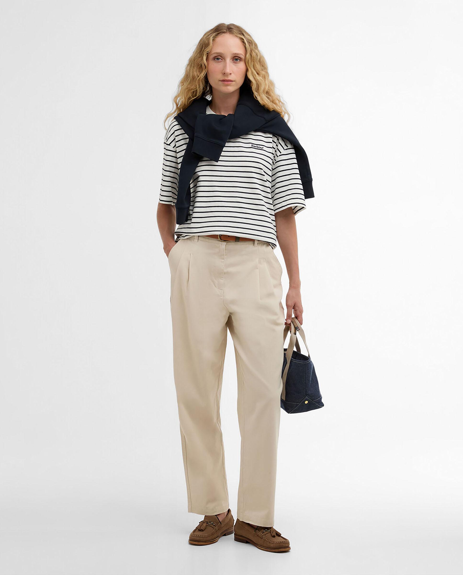 Pantalones rectos de mujer con bolsillos laterales y pliegues debajo de la cintura - Barbour - Beige Beige-3