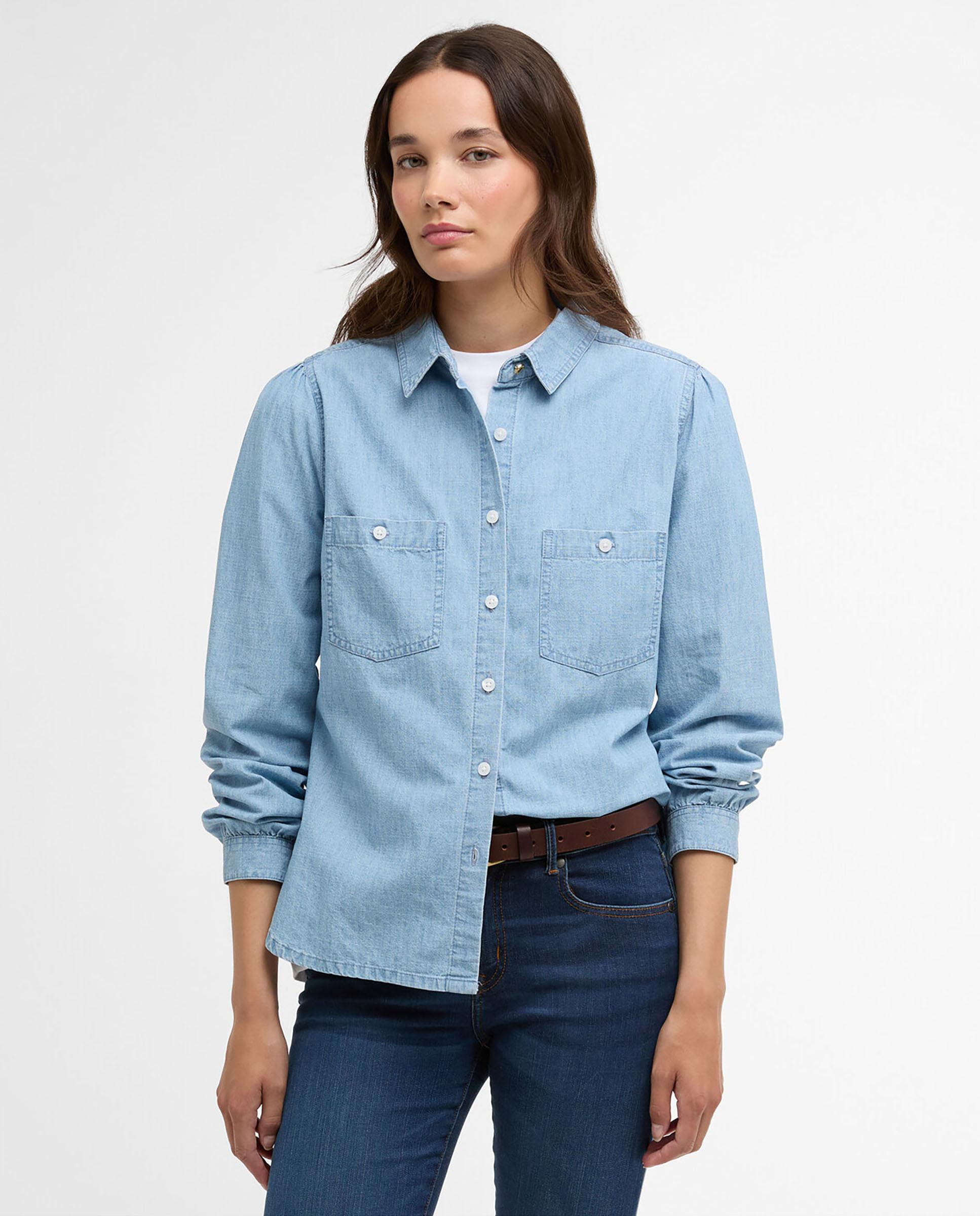 Barbour - Camisa de mujer de manga larga y dos bolsillos de parche.