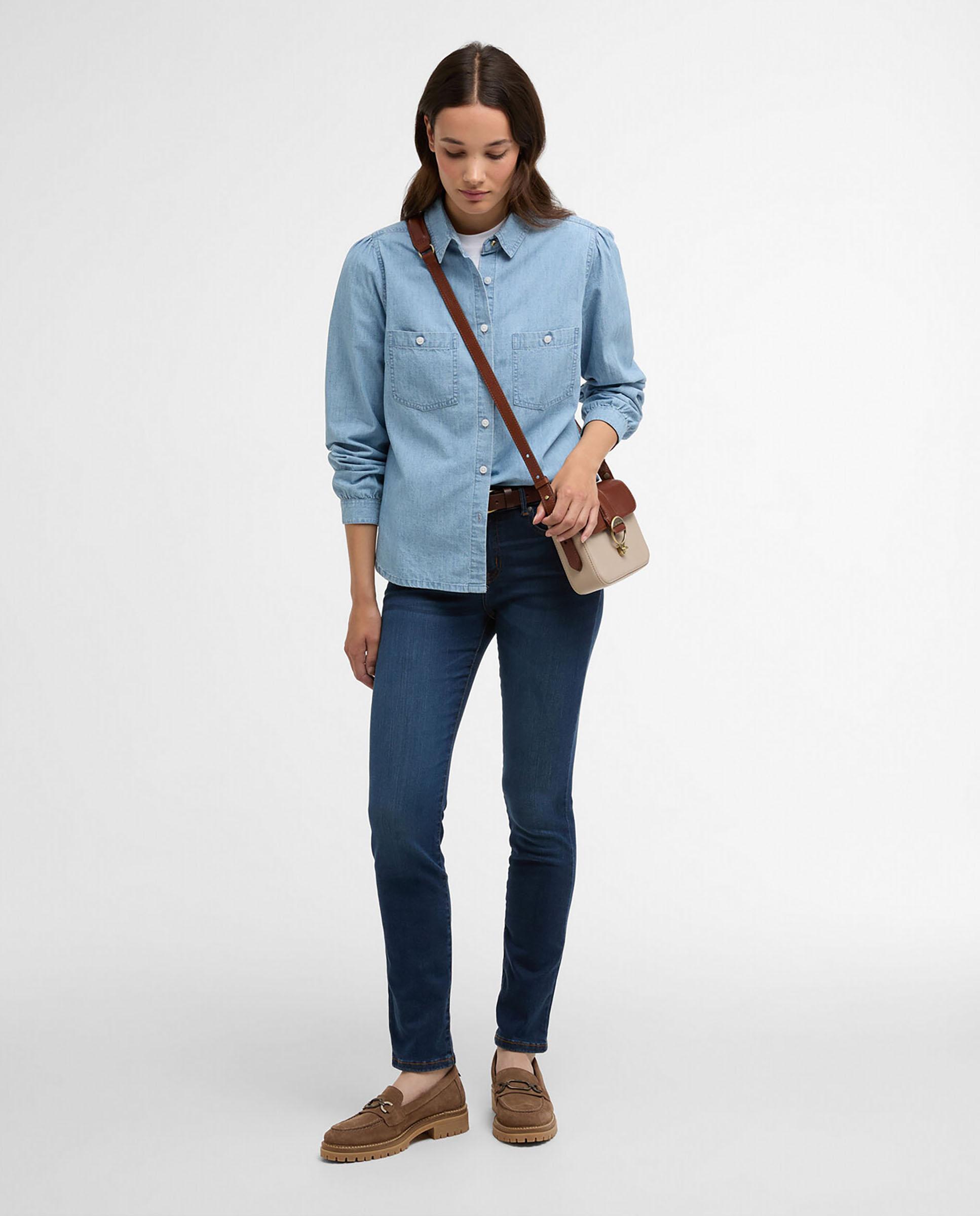 Camisa de mujer de manga larga y dos bolsillos de parche - Barbour - Azul claro Azul claro-3