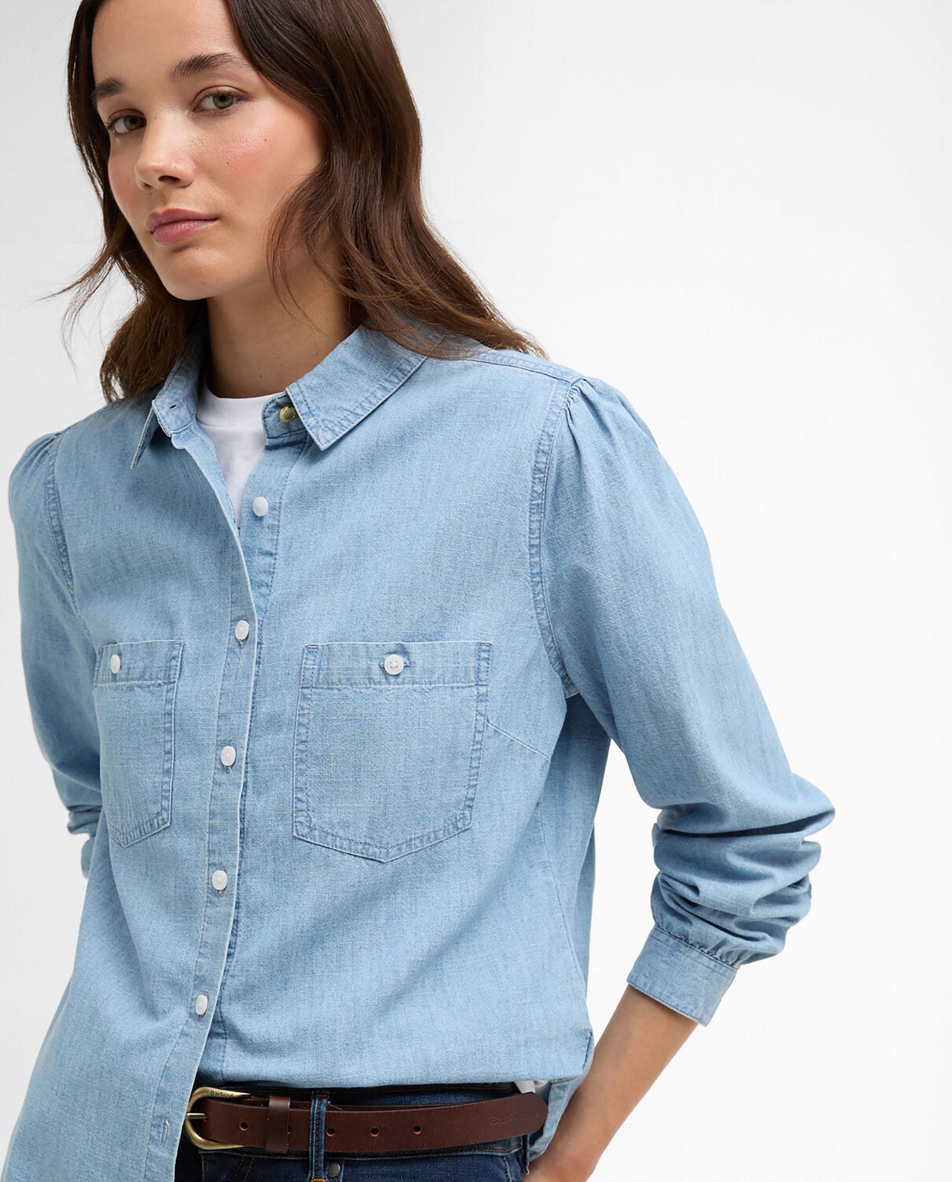 Camisa de mujer de manga larga y dos bolsillos de parche - Barbour - Azul claro Azul claro-4