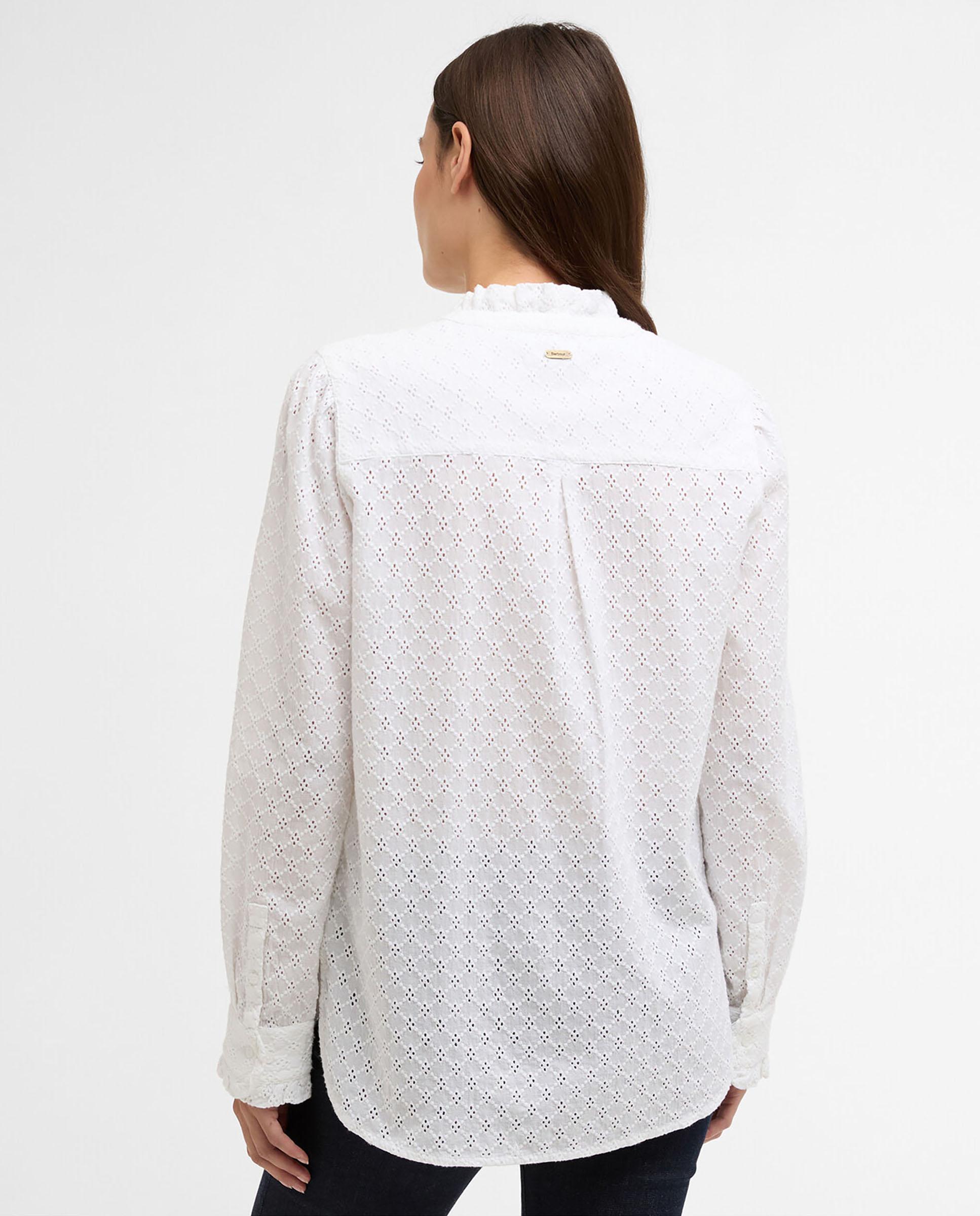 Camisa de mujer de manga larga con detalles de volantes en el cuello y los puños - Barbour - Blanco Blanco-2