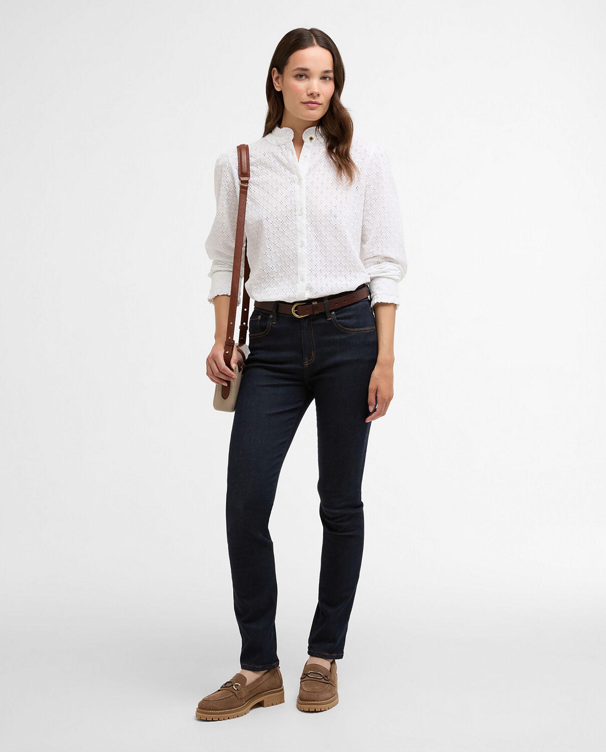 Camisa de mujer de manga larga con detalles de volantes en el cuello y los puños - Barbour - Blanco Blanco-3