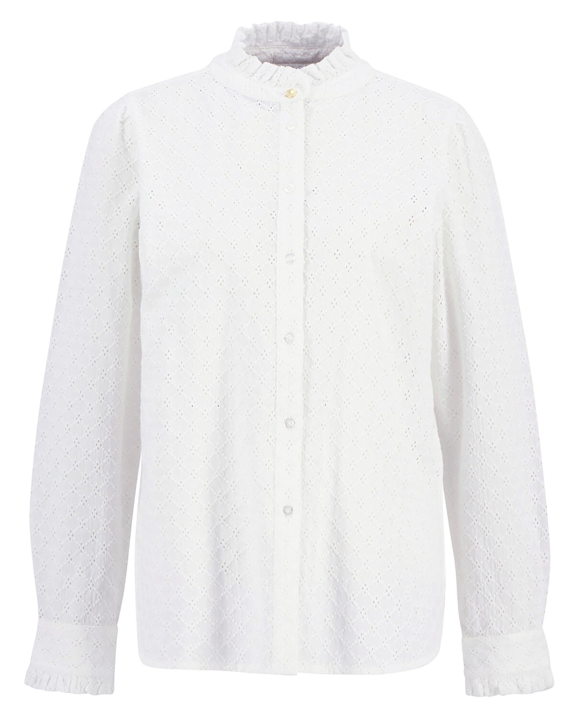 Camisa de mujer de manga larga con detalles de volantes en el cuello y los puños - Barbour - Blanco Blanco-7
