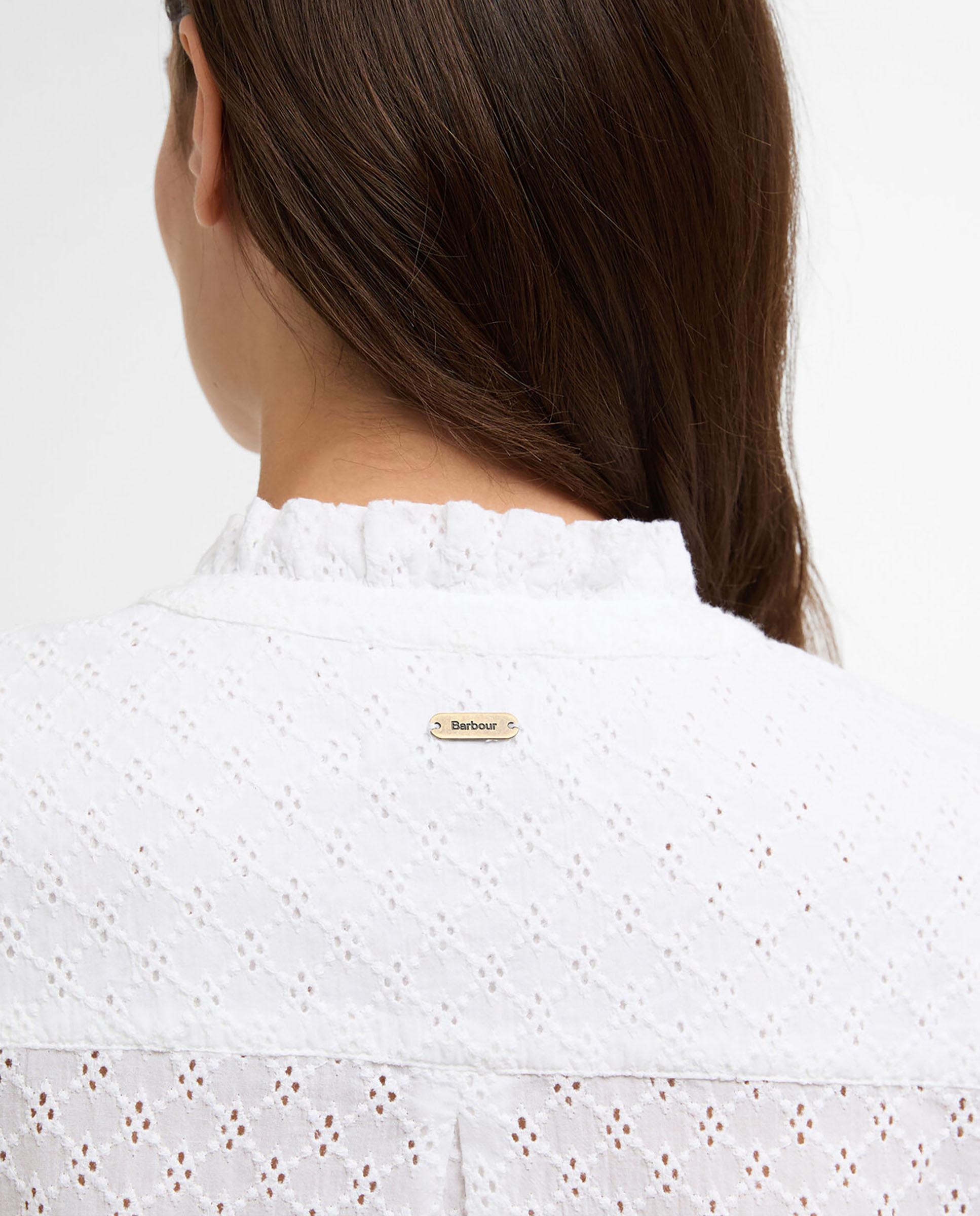 Camisa de mujer de manga larga con detalles de volantes en el cuello y los puños - Barbour - Blanco Blanco-5