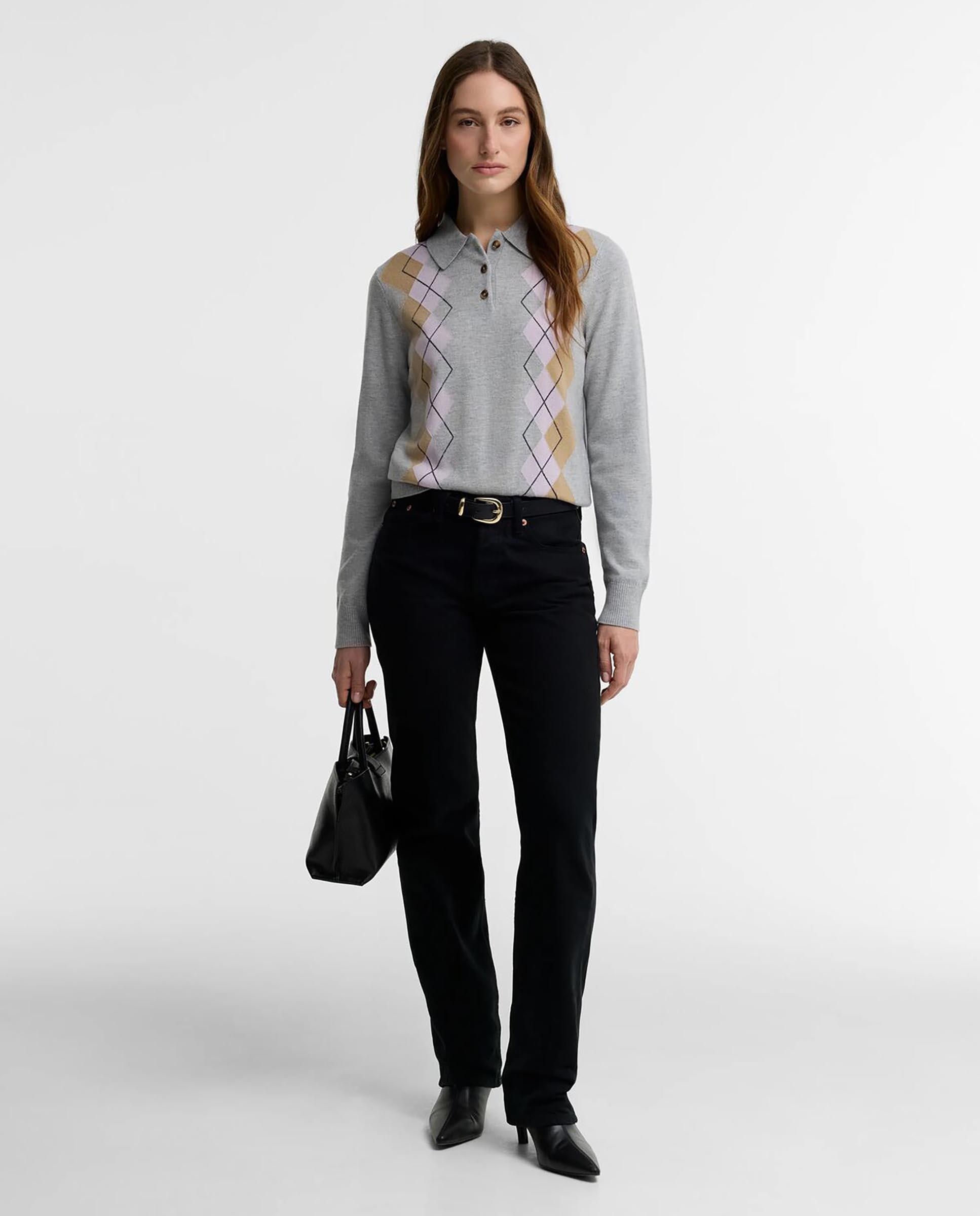 Polo de punto de mujer fawne argyle 100% lana - Barbour - Gris Gris-2