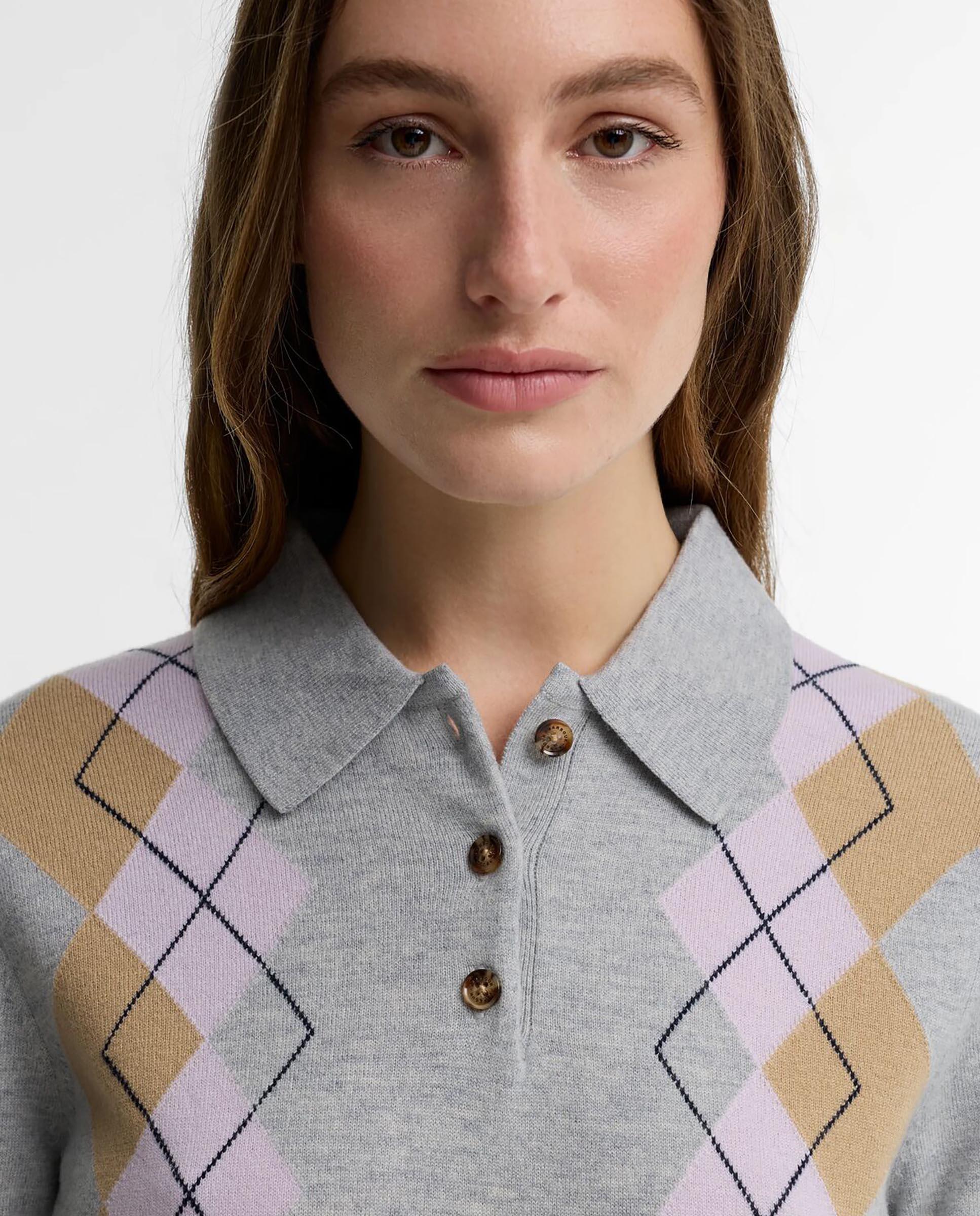 Polo de punto de mujer fawne argyle 100% lana - Barbour - Gris Gris-4