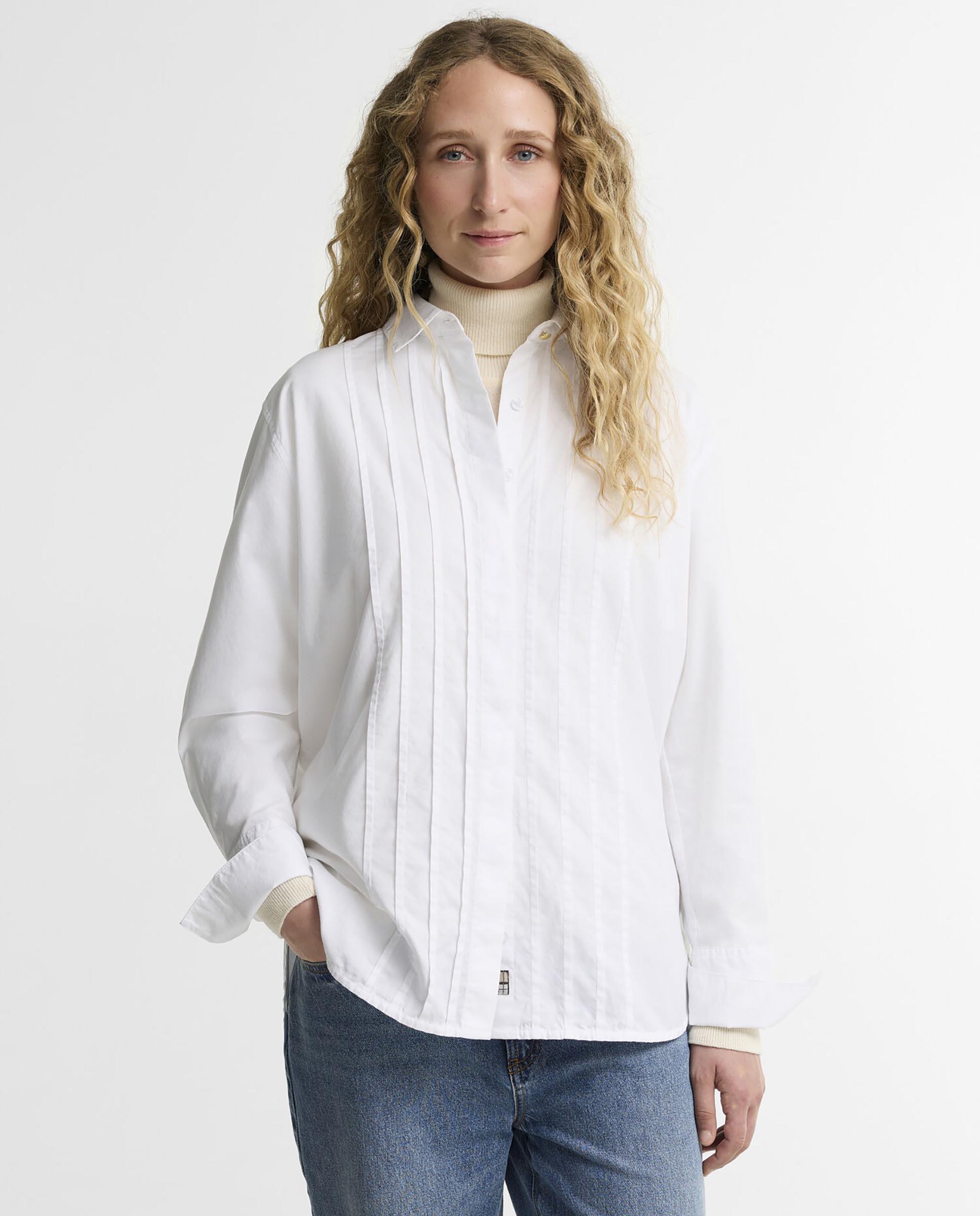 Imagen 0 de Camisa de mujer adalyn de manga larga con detalle de tartán Blanco