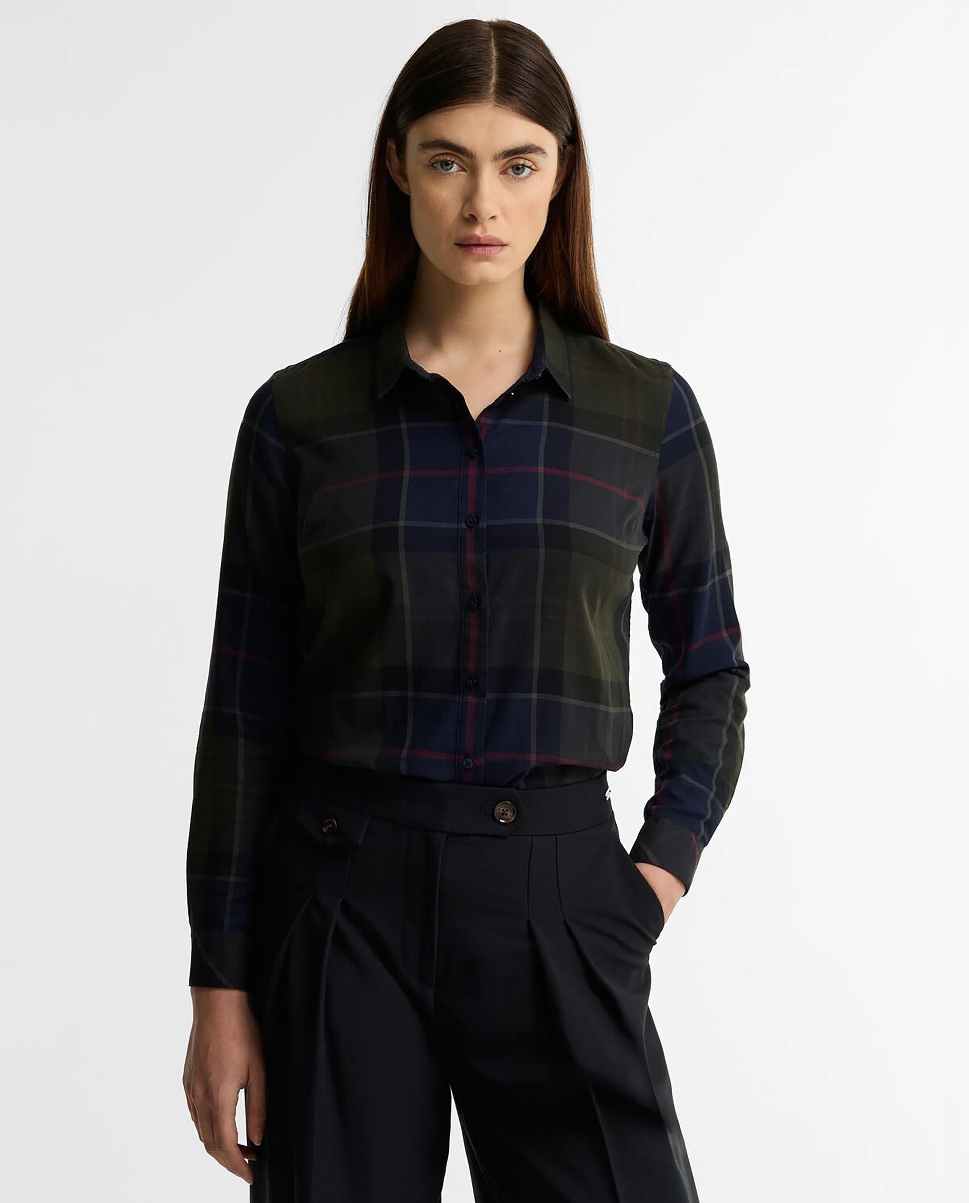 Camisa de mujer de manga larga bredon check de algodón - Barbour - Azul marino Azul marino-1