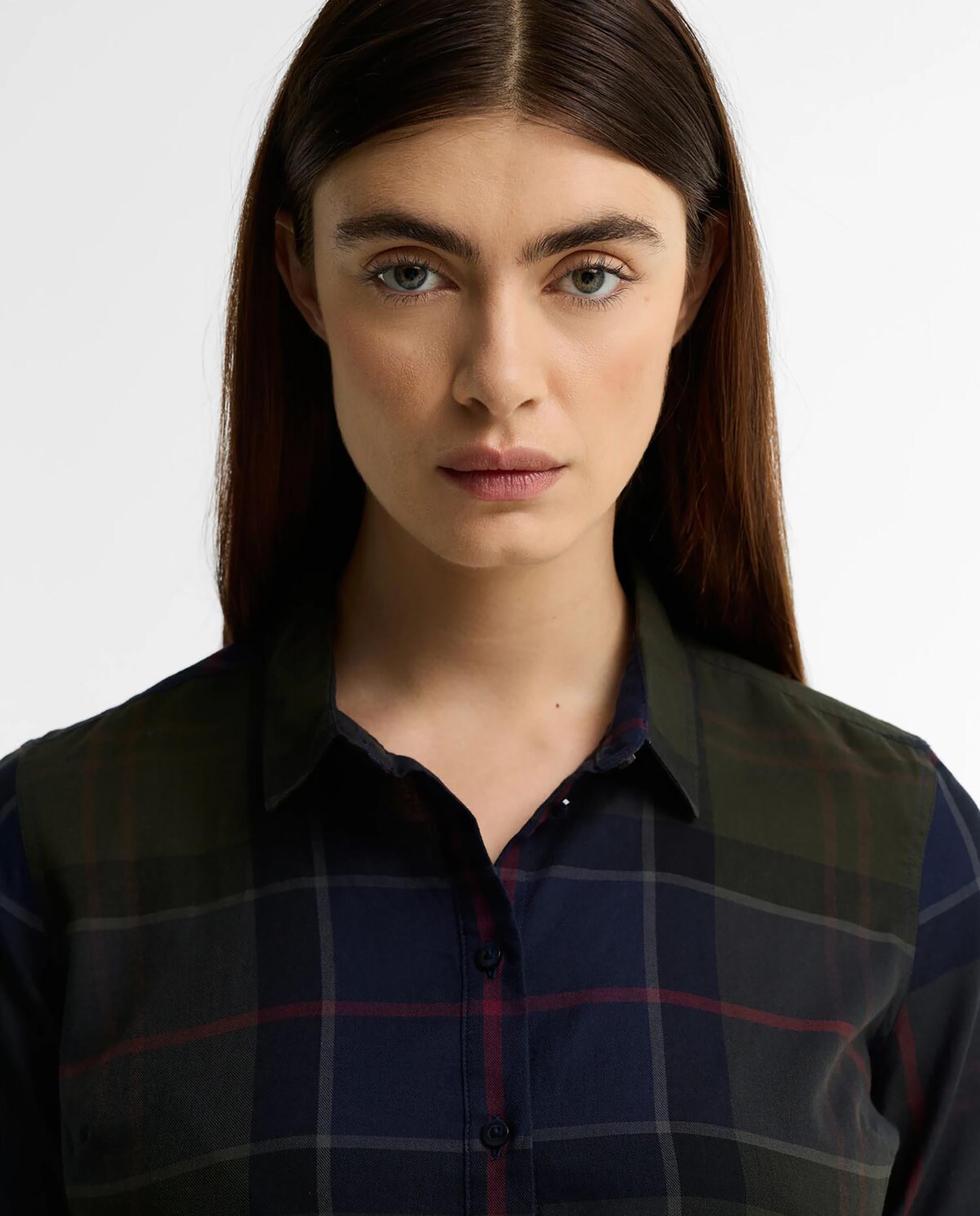 Camisa de mujer de manga larga bredon check de algodón - Barbour - Azul marino Azul marino-4