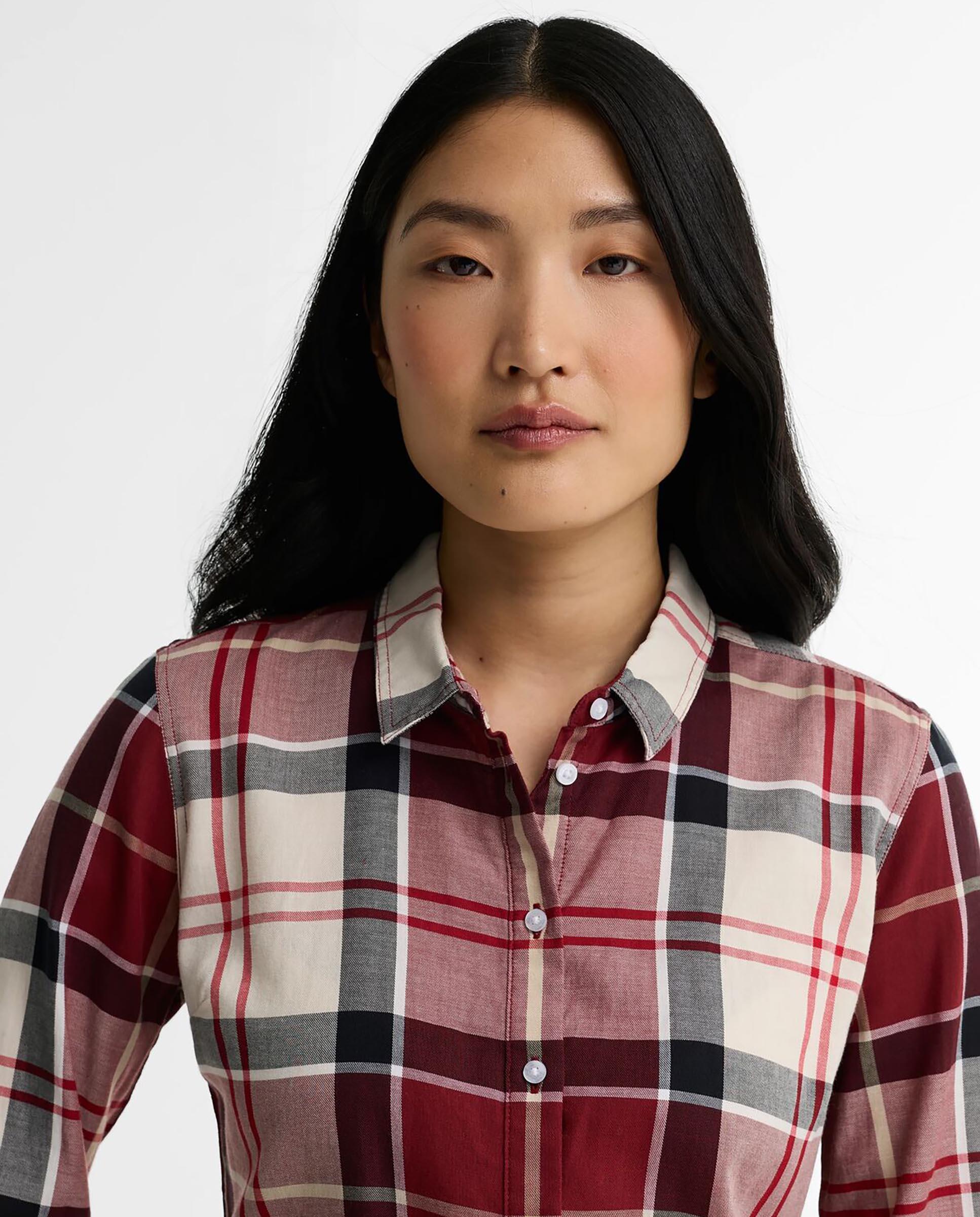 Imagen 4 de Camisa de mujer de manga larga bredon check de algodón - Barbour - Rojo Rojo