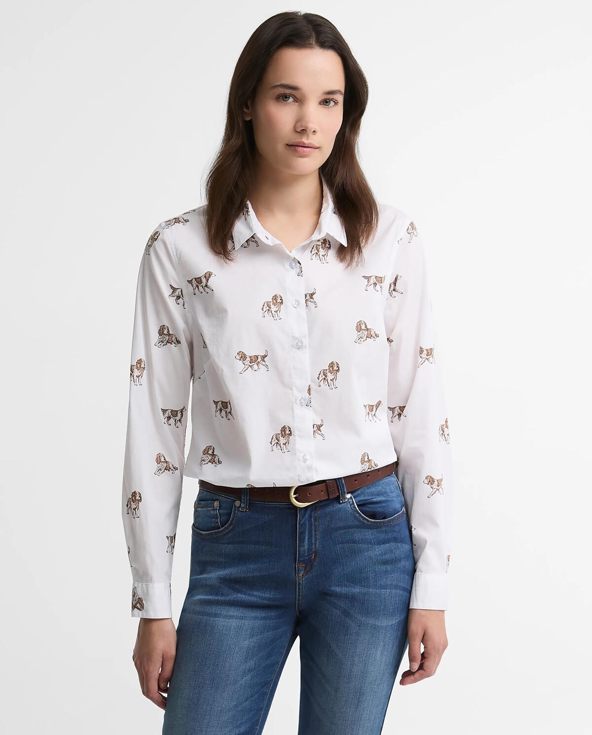 Imagen 0 de Camisa de mujer de corte entallado brambles estampado perro 100% algodón Blanco