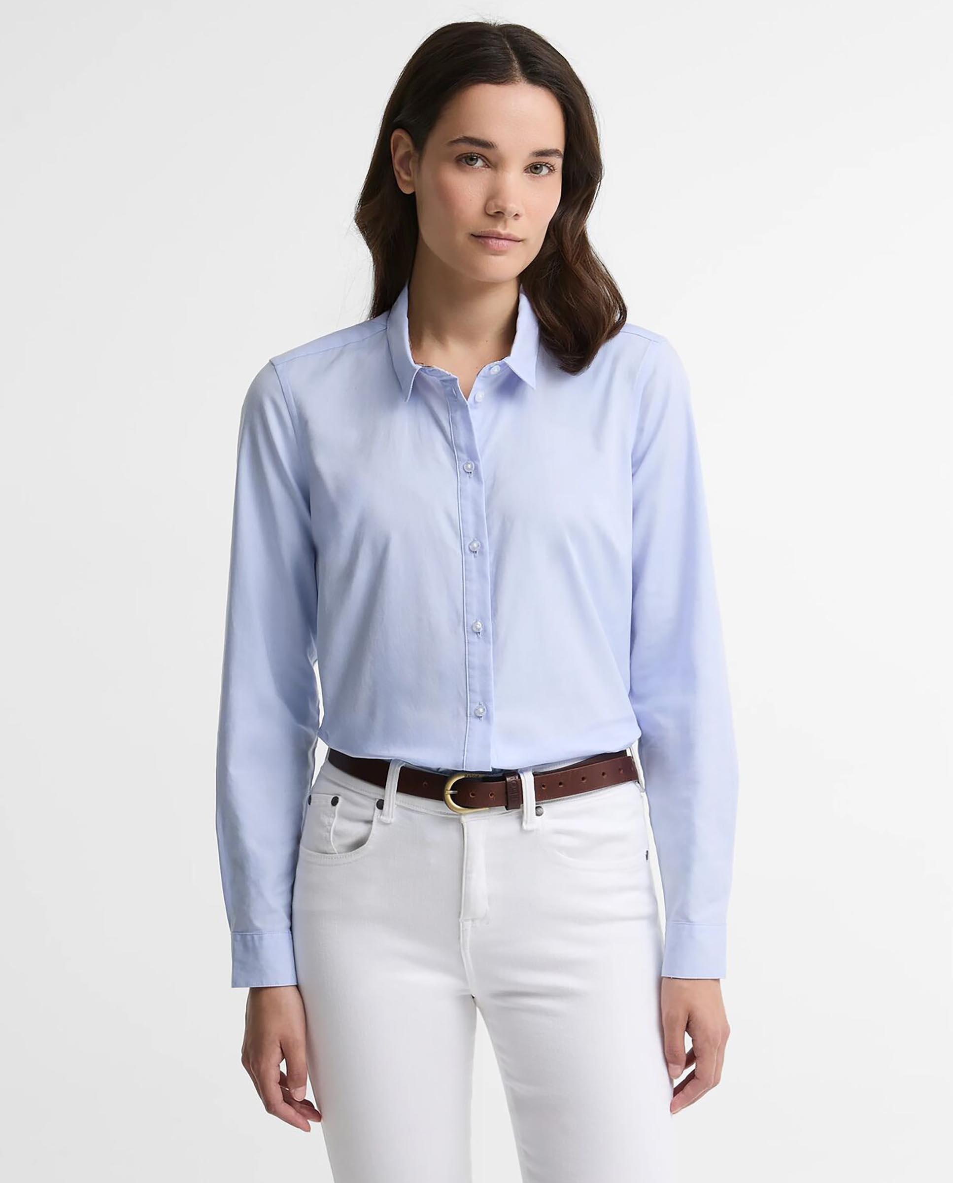 Camisa de mujer de manga larga con pinzas derwent 100% algodón - Barbour - Azul claro Azul claro-1