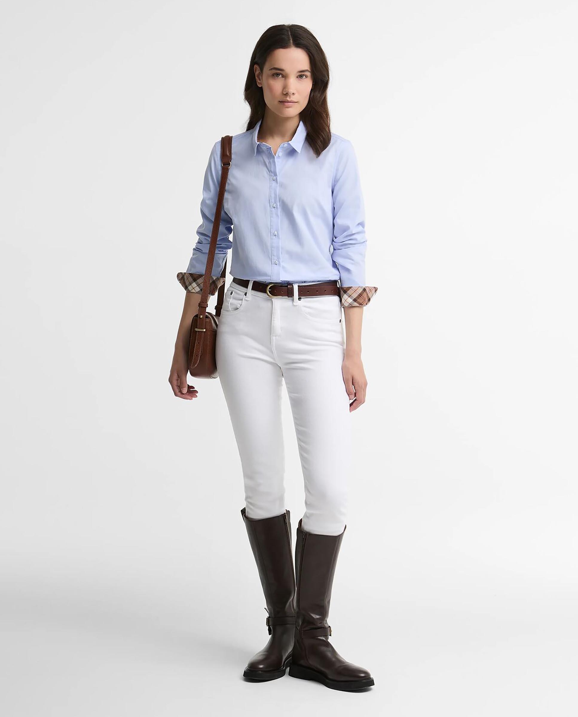 Camisa de mujer de manga larga con pinzas derwent 100% algodón - Barbour - Azul claro Azul claro-2