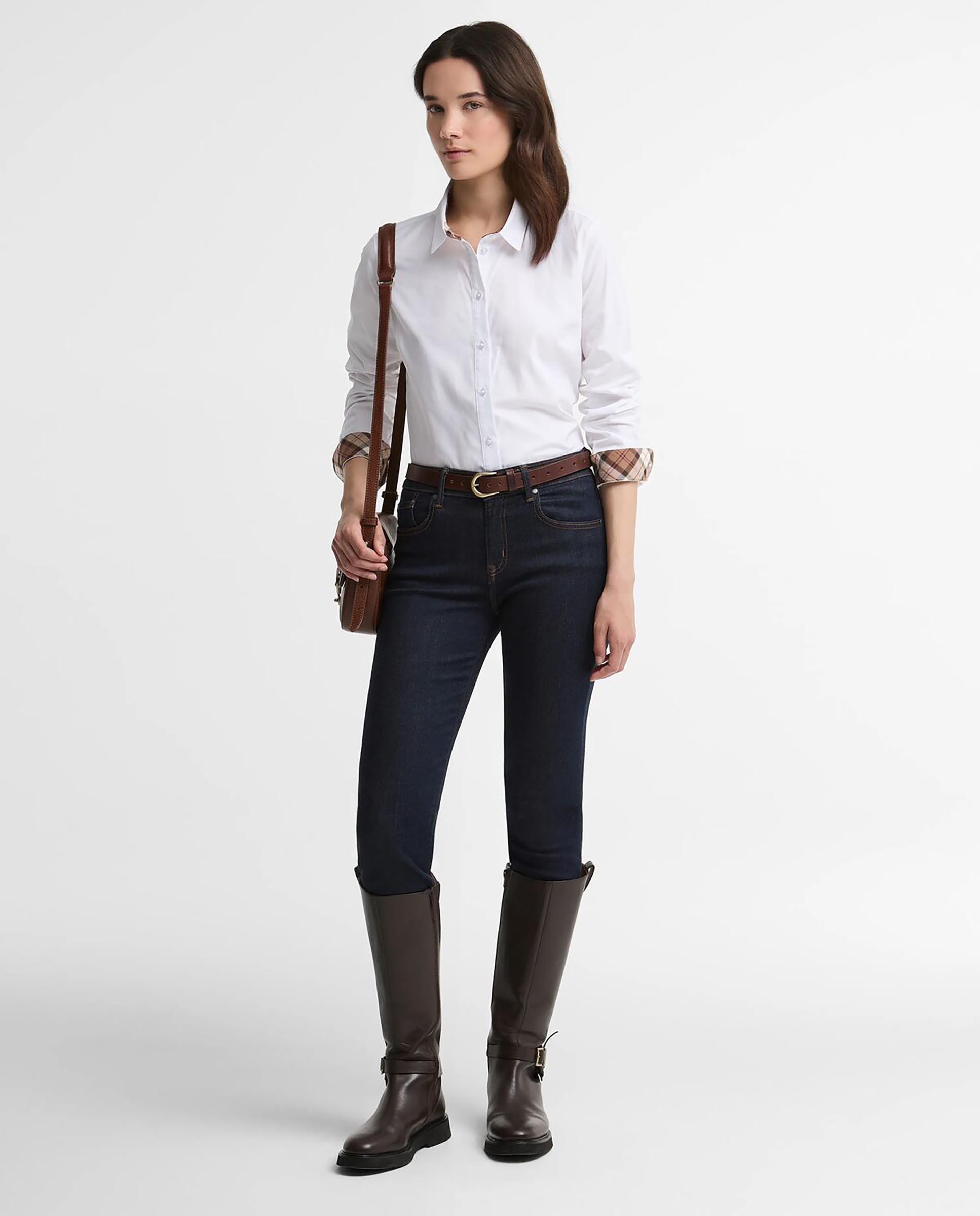 Camisa de mujer de manga larga con pinzas derwent 100% algodón - Barbour - Blanco Blanco-2