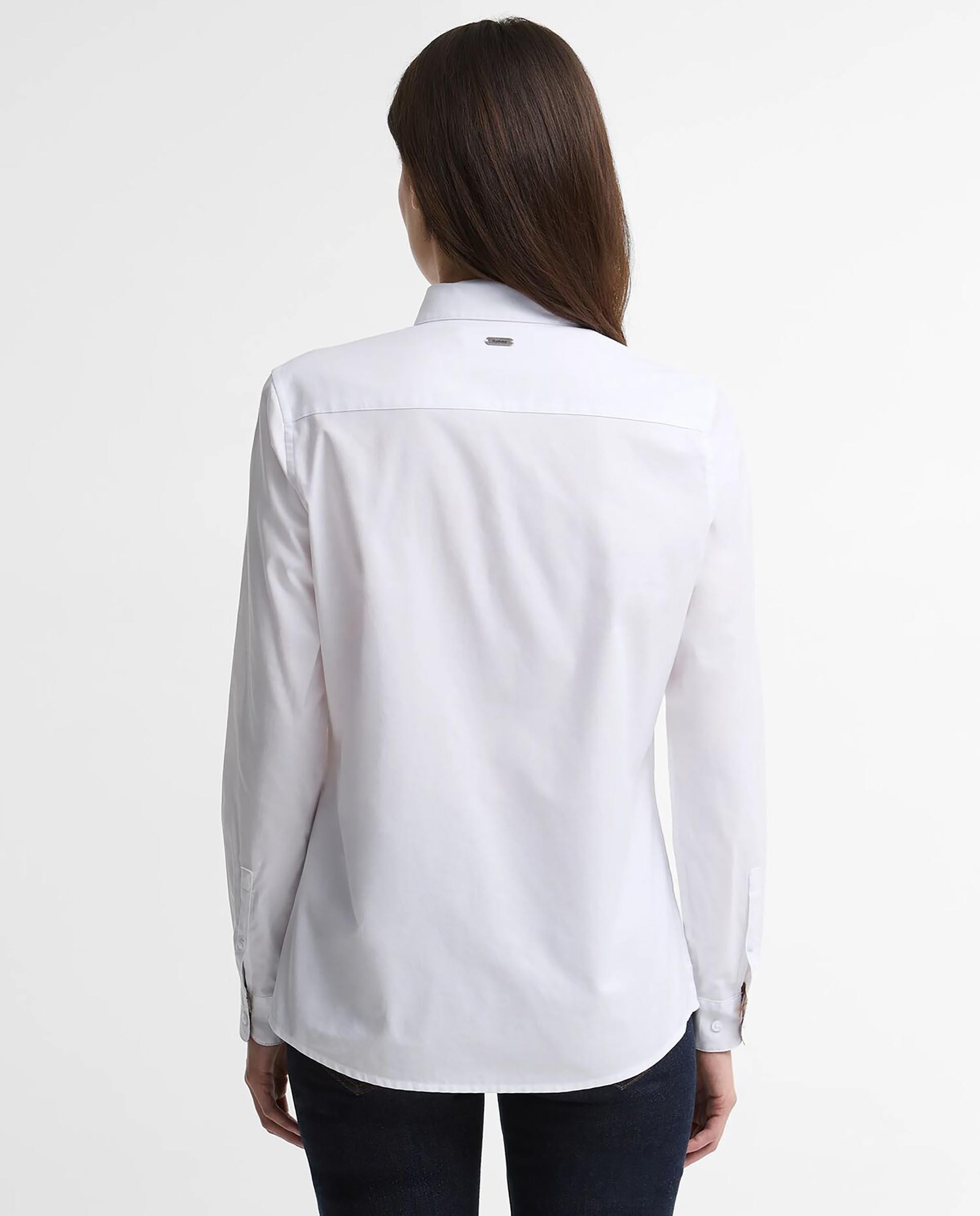 Camisa de mujer de manga larga con pinzas derwent 100% algodón - Barbour - Blanco Blanco-3