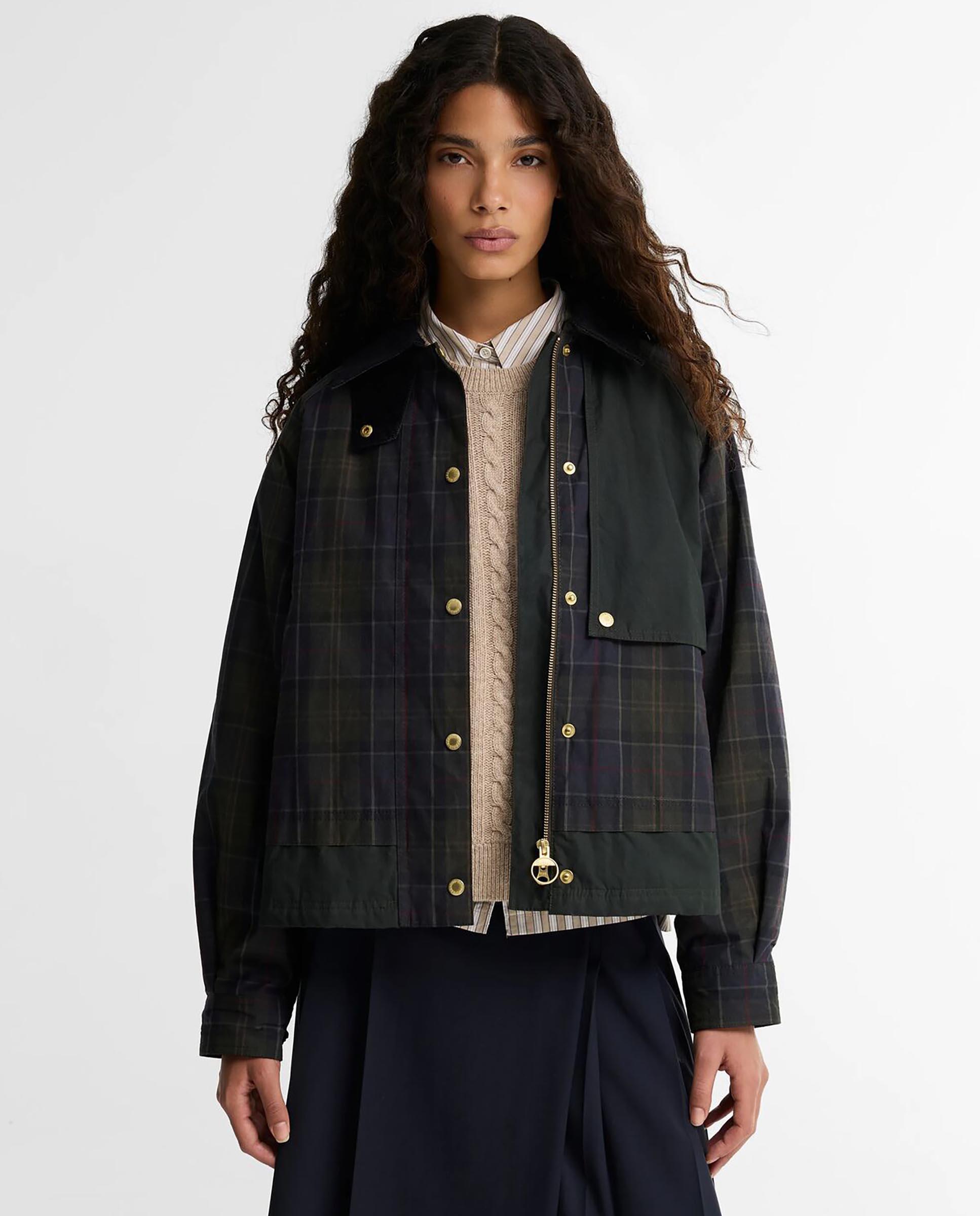 Imagen 1 de Chaqueta de mujer truro tartán con cuello de pana Verde oscuro
