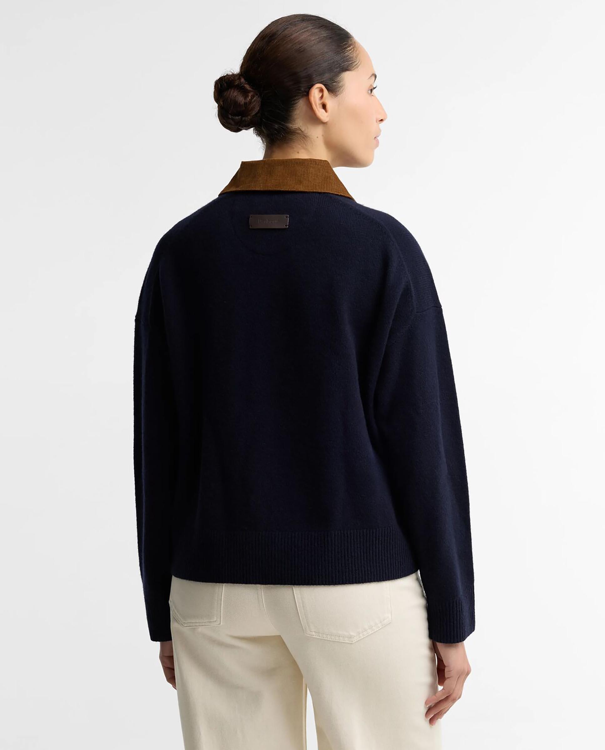 Jersey de mujer tipo polo ravenshill con cuello en contraste 100% lana - Barbour - Azul marino Azul marino-3