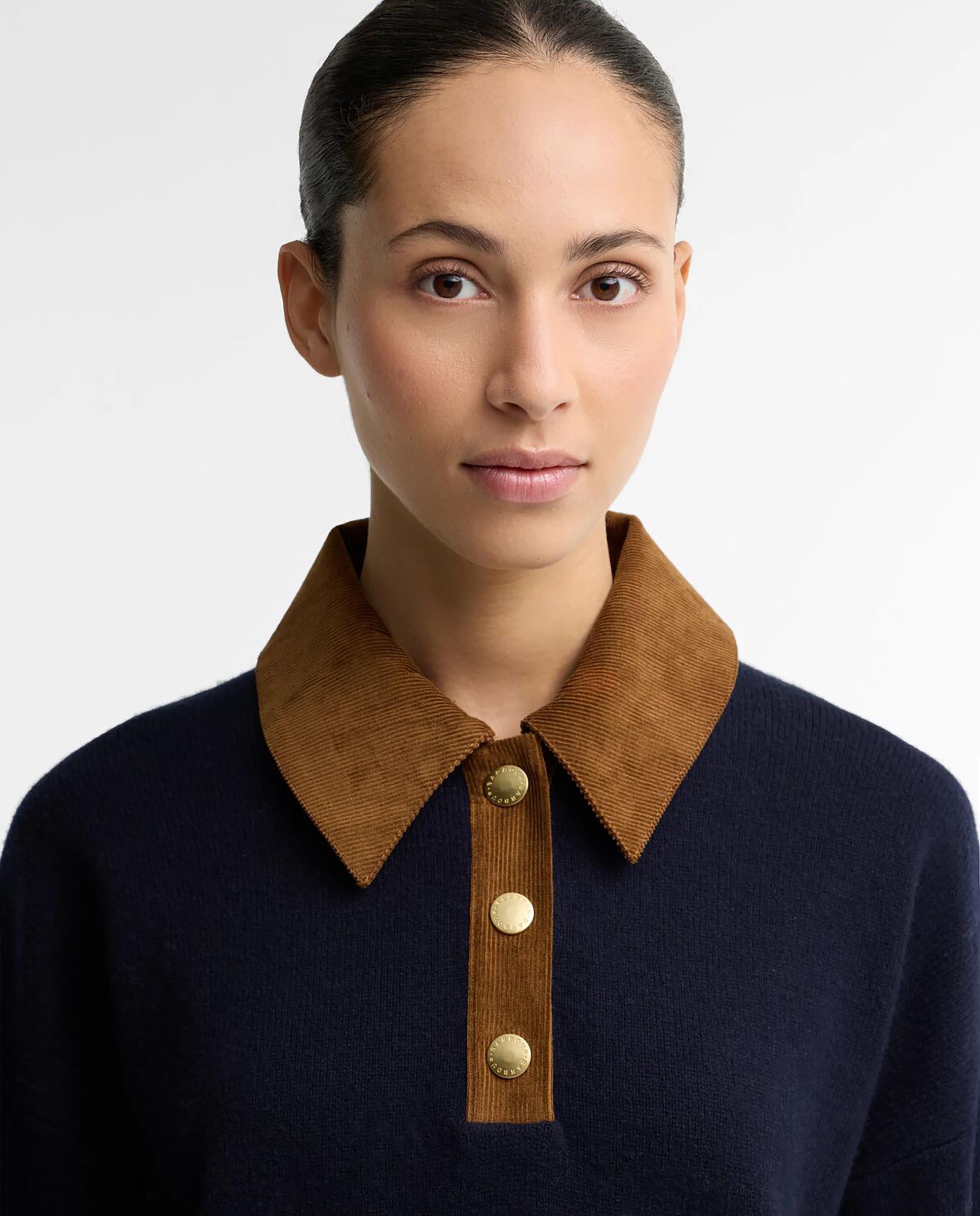 Jersey de mujer tipo polo ravenshill con cuello en contraste 100% lana - Barbour - Azul marino Azul marino-4